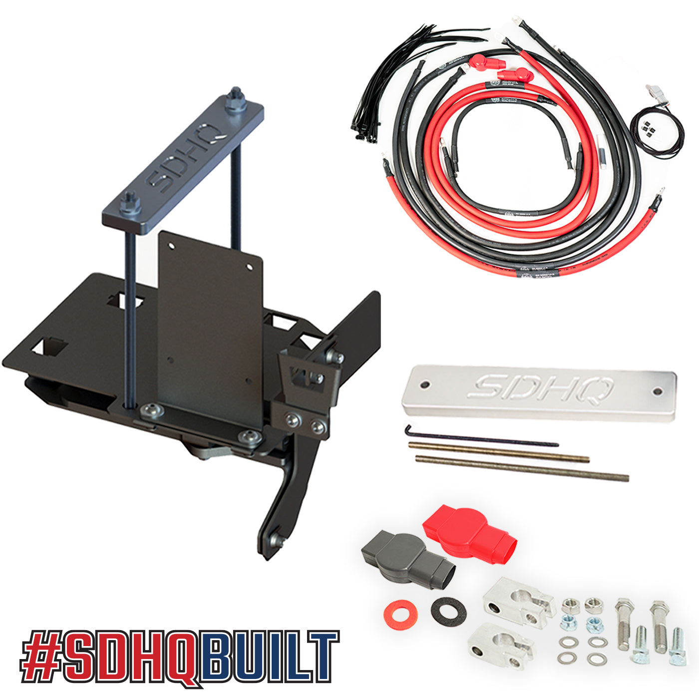 '07-21 Toyota Tundra SDHQ Built "Build your Own" Dual Battery Kit Dispay of Included Tray, additional wiring, hold down, and terminals