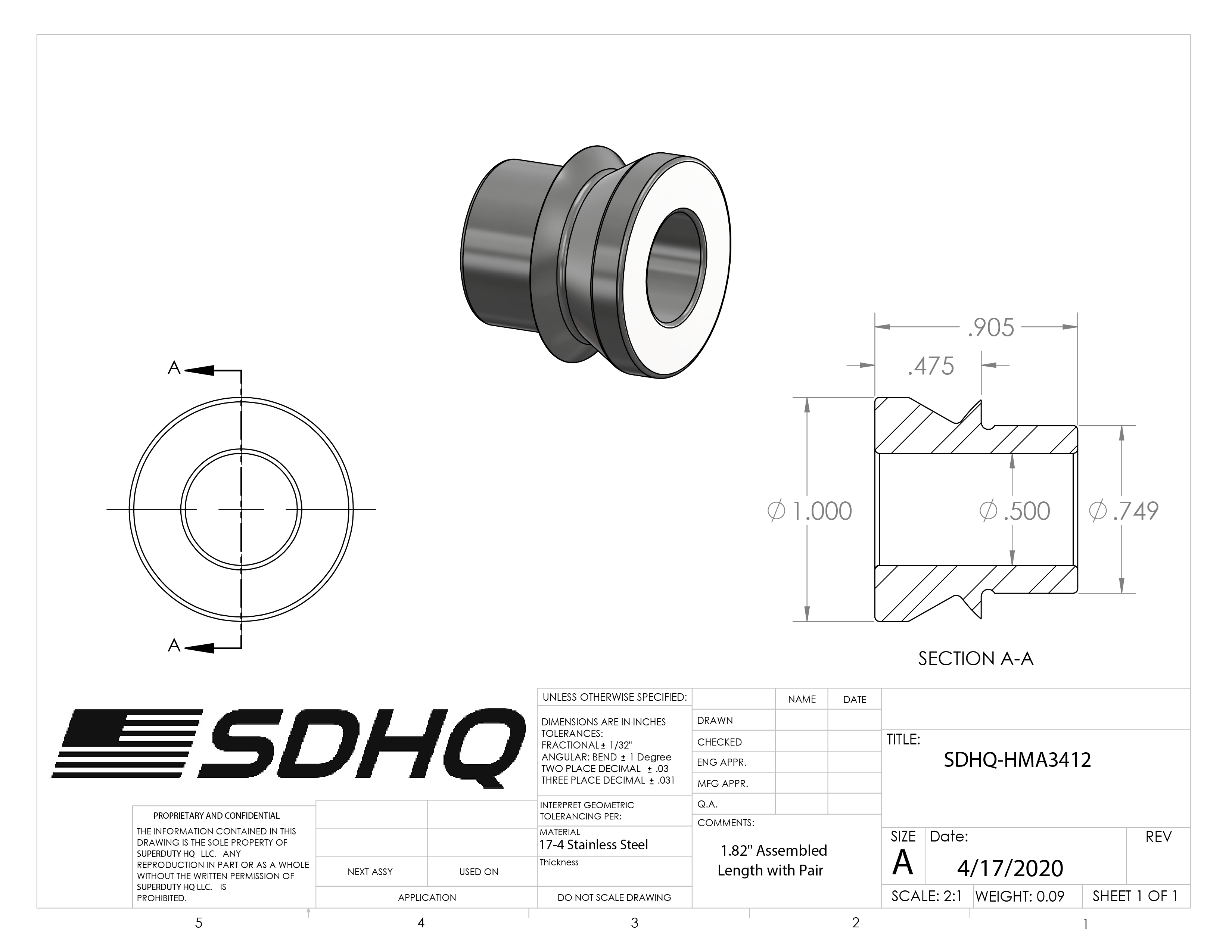 3/4"-1/2" High Misalignment Spacer-0.91" Tall Misalignment Spacer measurements