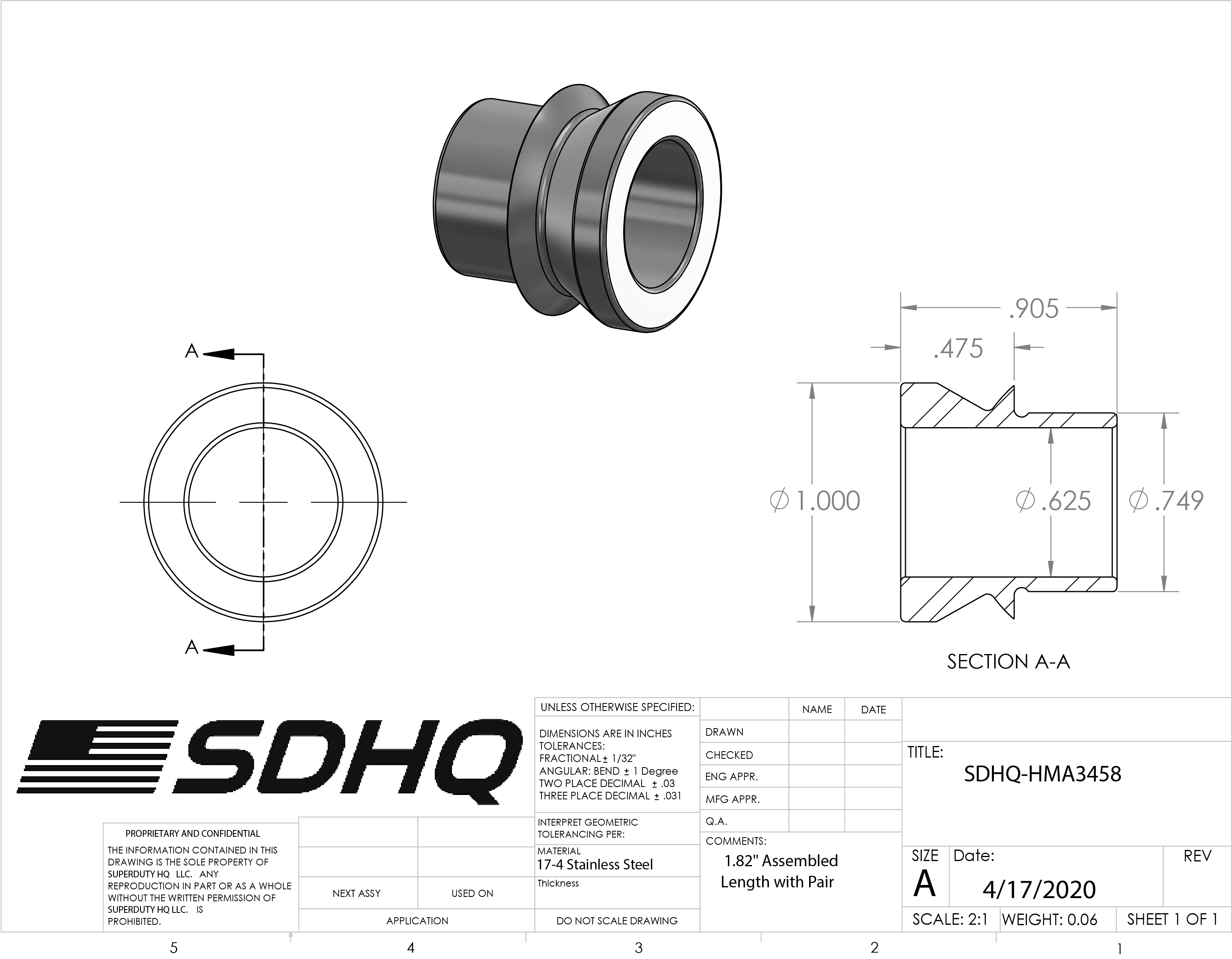 3/4"-5/8" High Misalignment Spacer-0.91" Tall Misalignment Spacer measurements