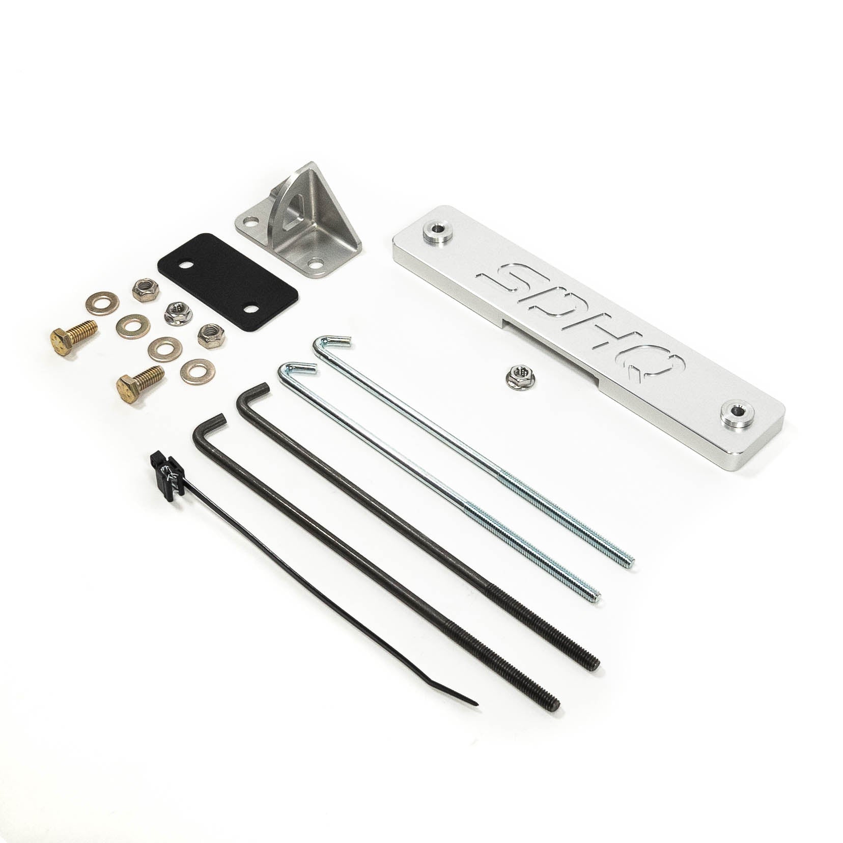 '08-21 200 Series Land Cruiser SDHQ Built Billet Battery Hold Down Kit Display of included parts