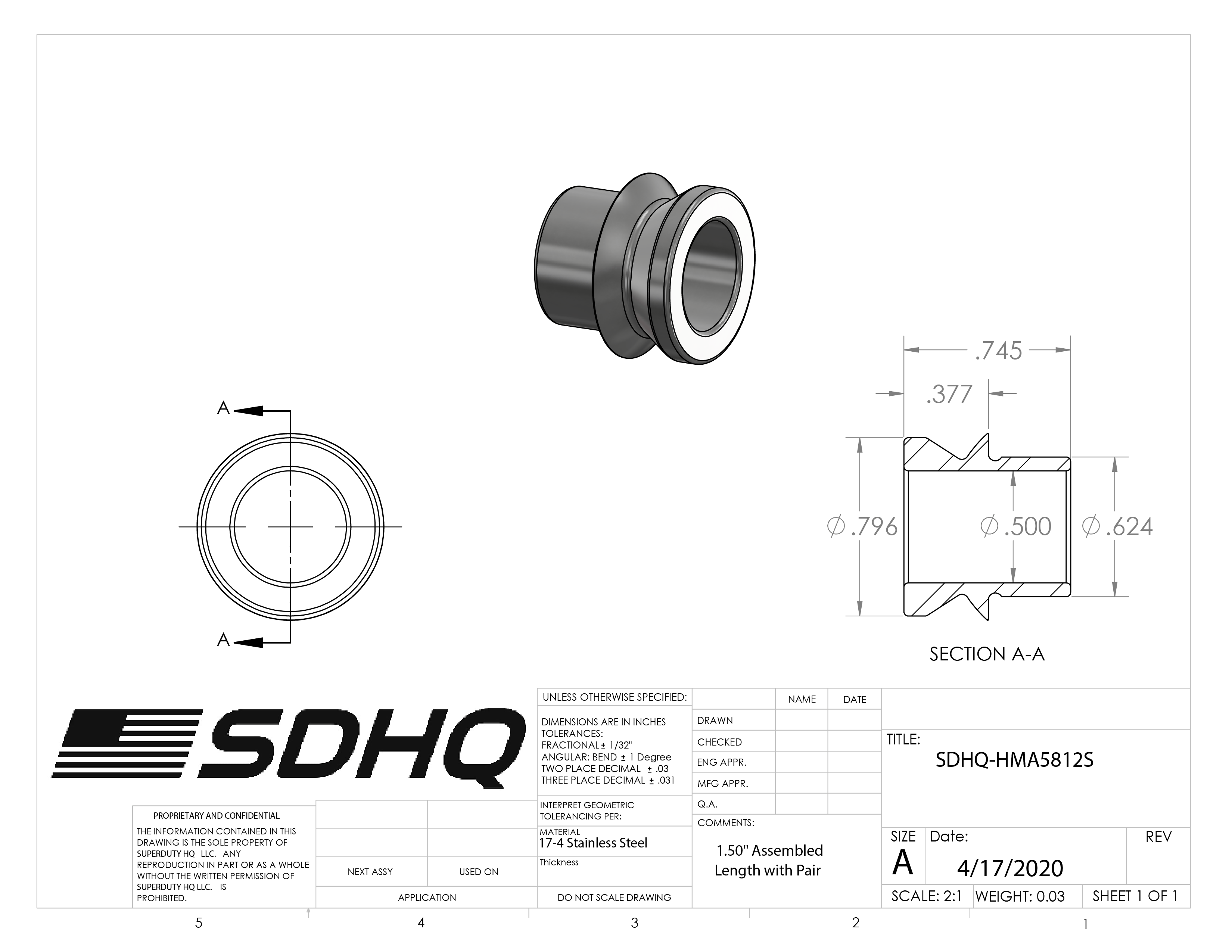 5/8"-1/2" High Misalignment Spacer-0.75" Tall Misalignment Spacer measurements