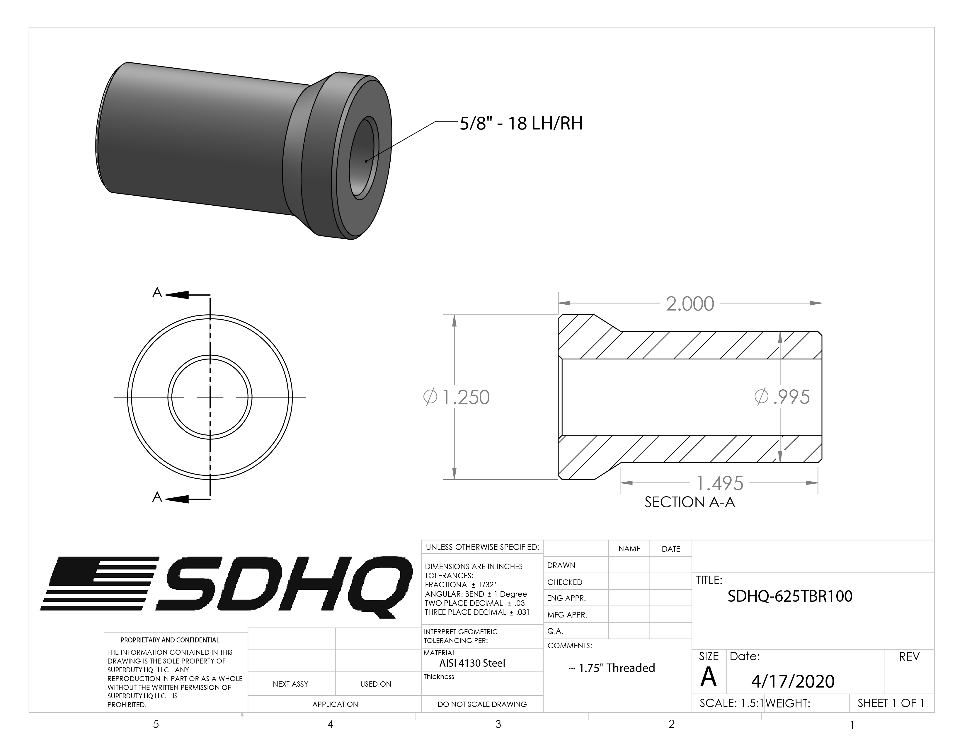 5/8" Race Style Chromoly Bung-18 LH/RH Race Style Bung Measurements