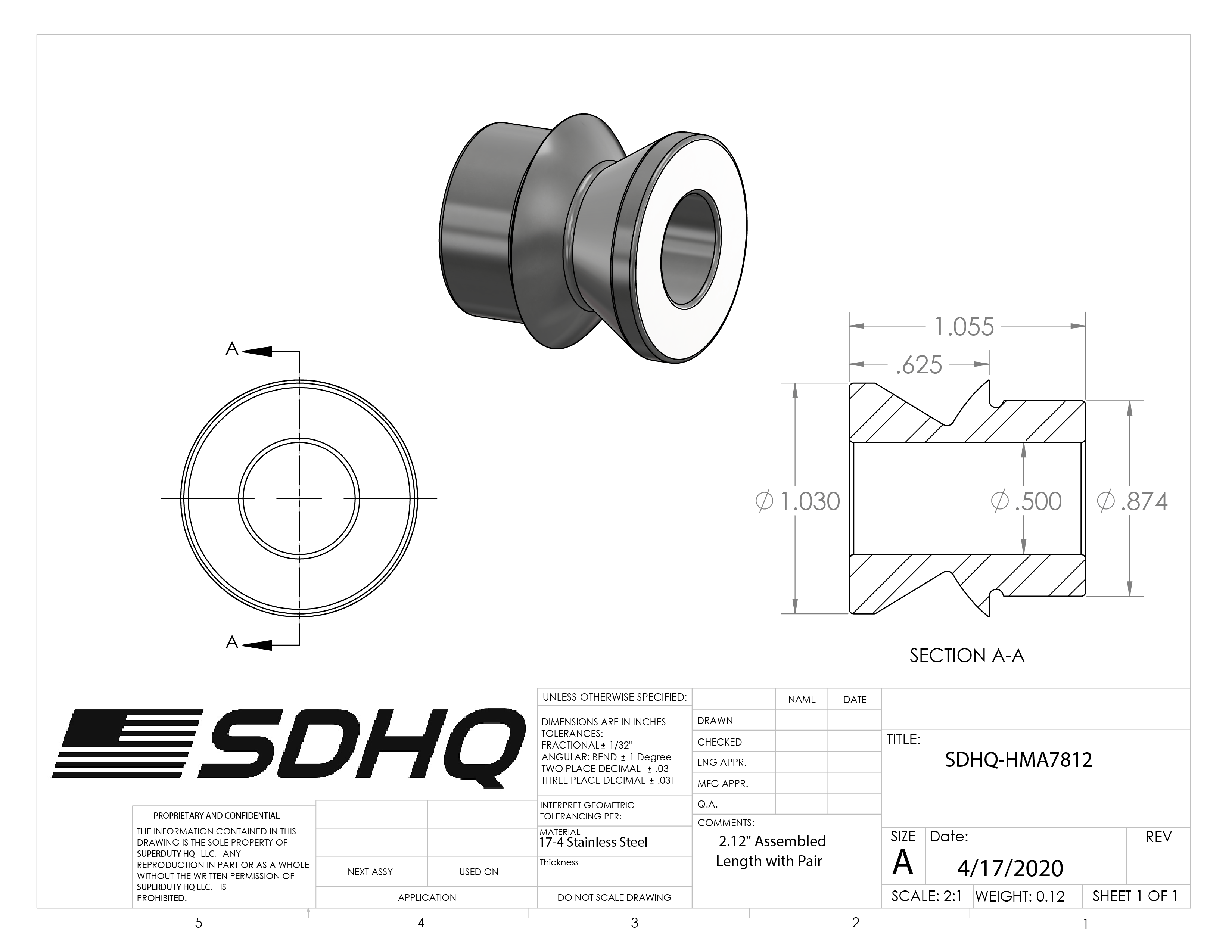 7/8"-1/2" High Misalignment Spacer-1.06" Tall Misalignment Spacer measurements