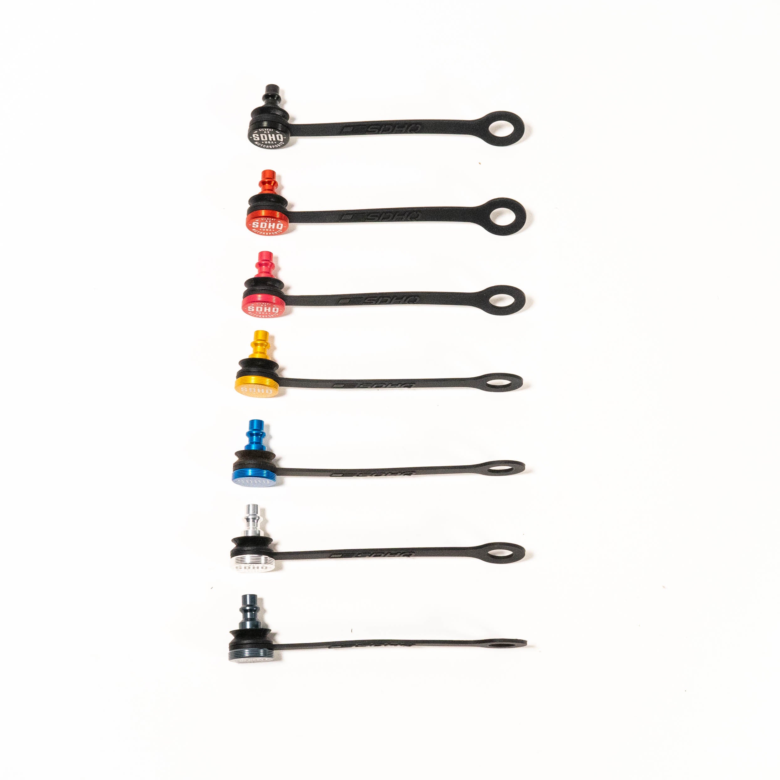 SDHQ Built Billet Air Chuck Sealing Plug Display of different color variations 