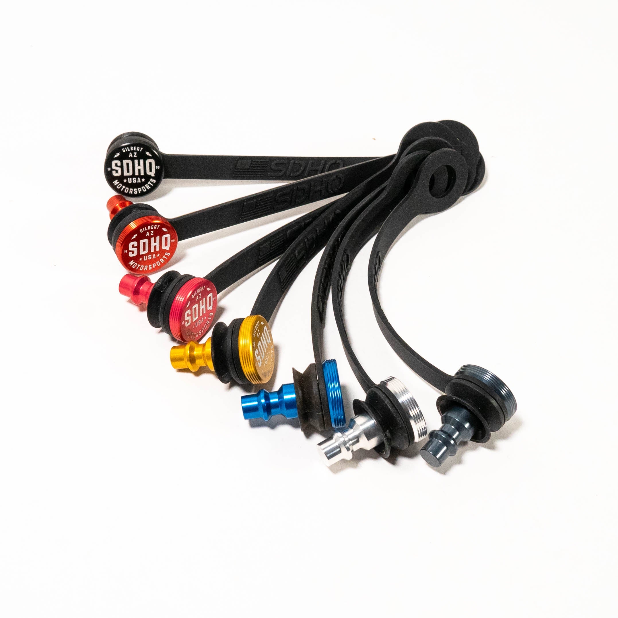 SDHQ Built Billet Air Chuck Sealing Plug Display of different color variations 