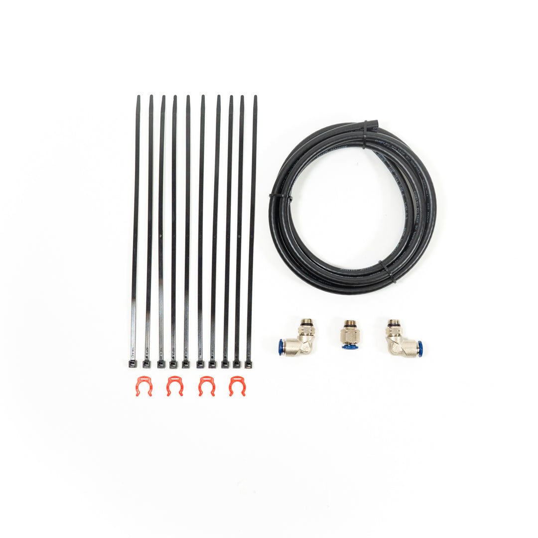 SDHQ Built 7.5' x 3/8" Air Line Kit Display of included parts 