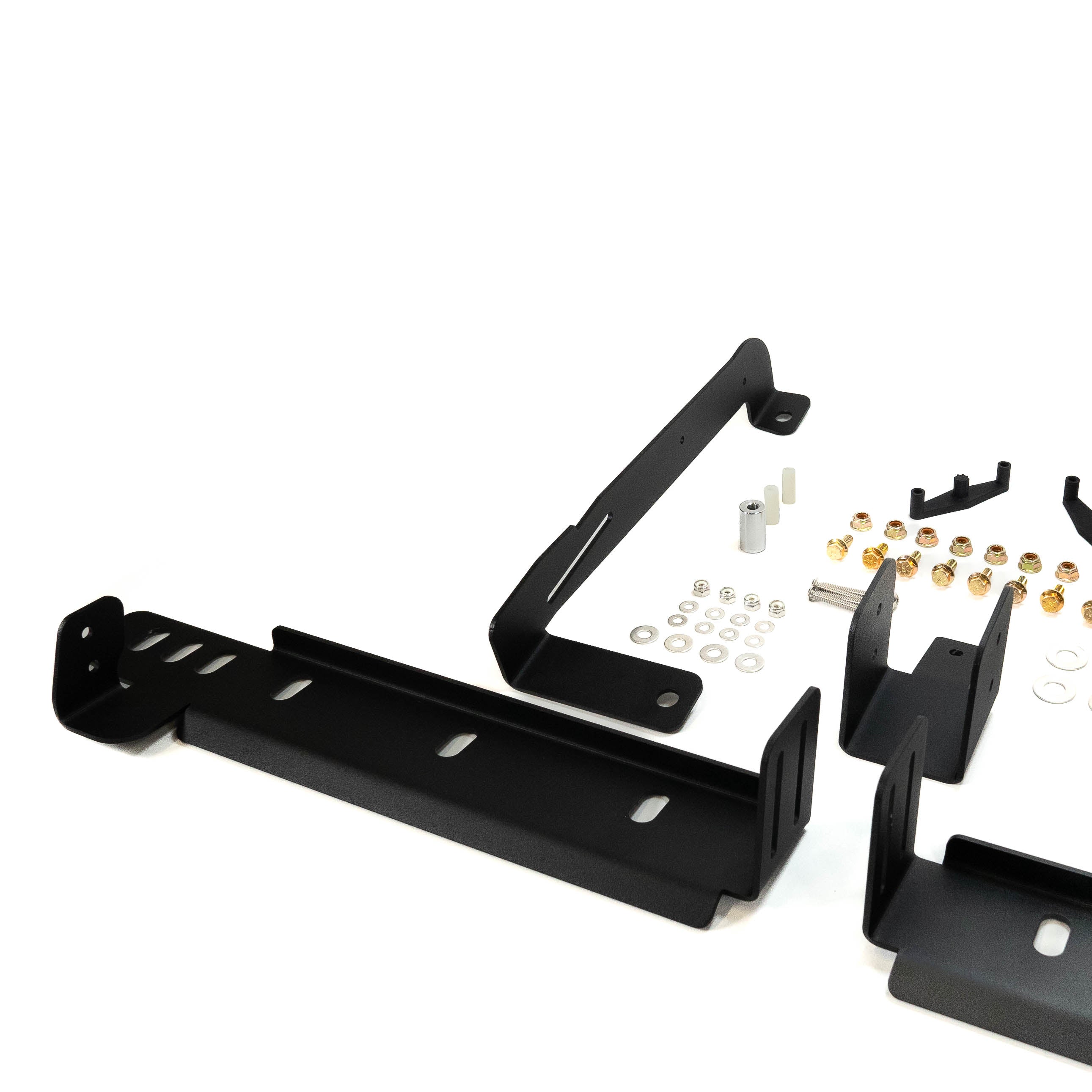 SDHQ Built '24-25 Tacoma Behind The Grille Pod Light Mounting Kit close-up display of included parts and hardware 