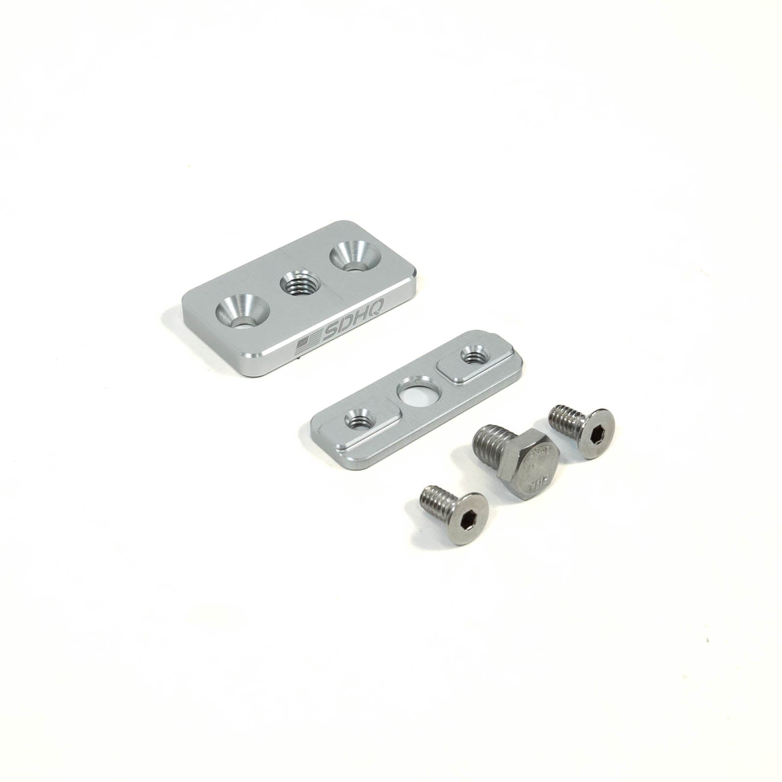 SDHQ Built Billet Bed Rail Chase Light Mount Display of included parts and hardware 