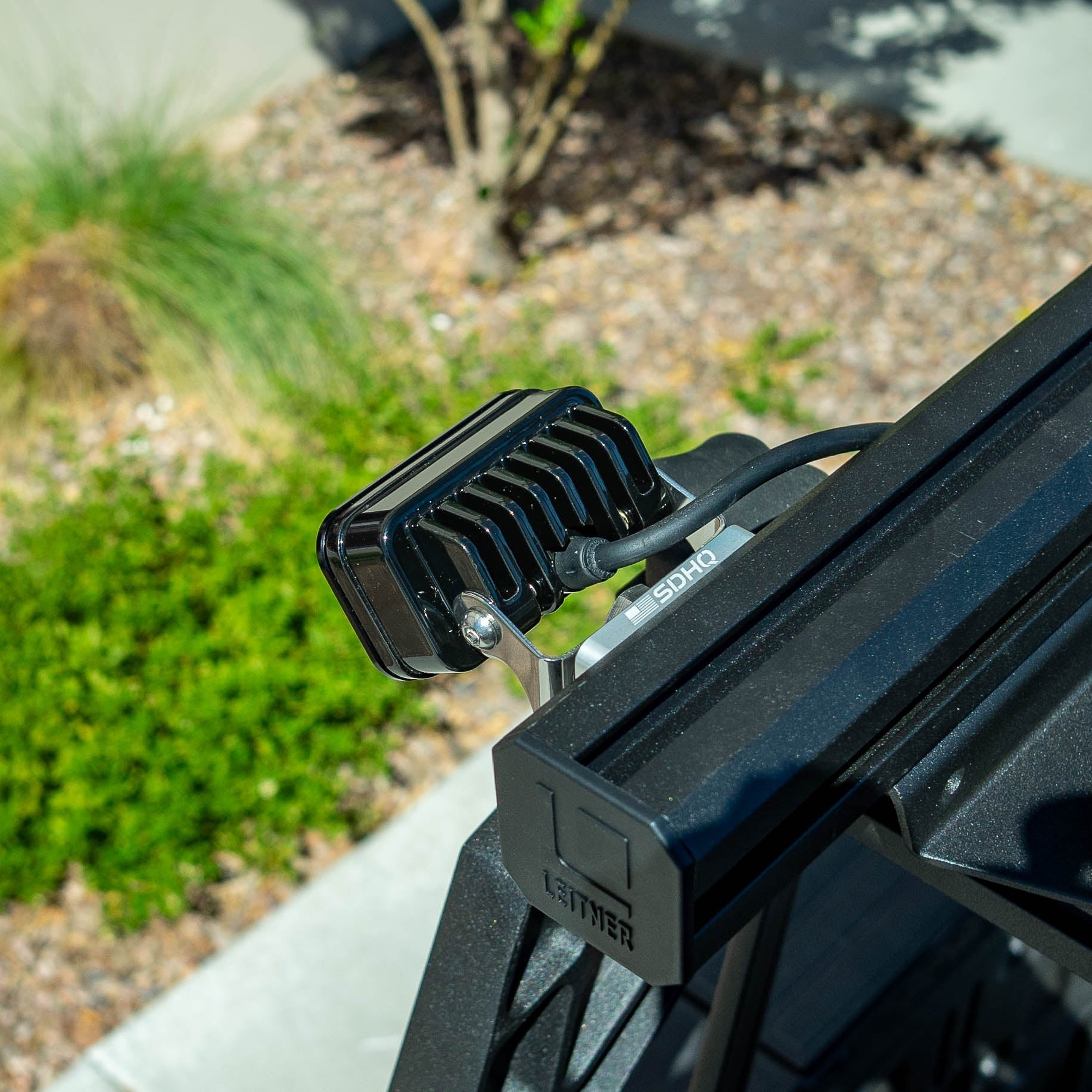 SDHQ Built Billet Bed Rail Chase Light Mount back view display installed 