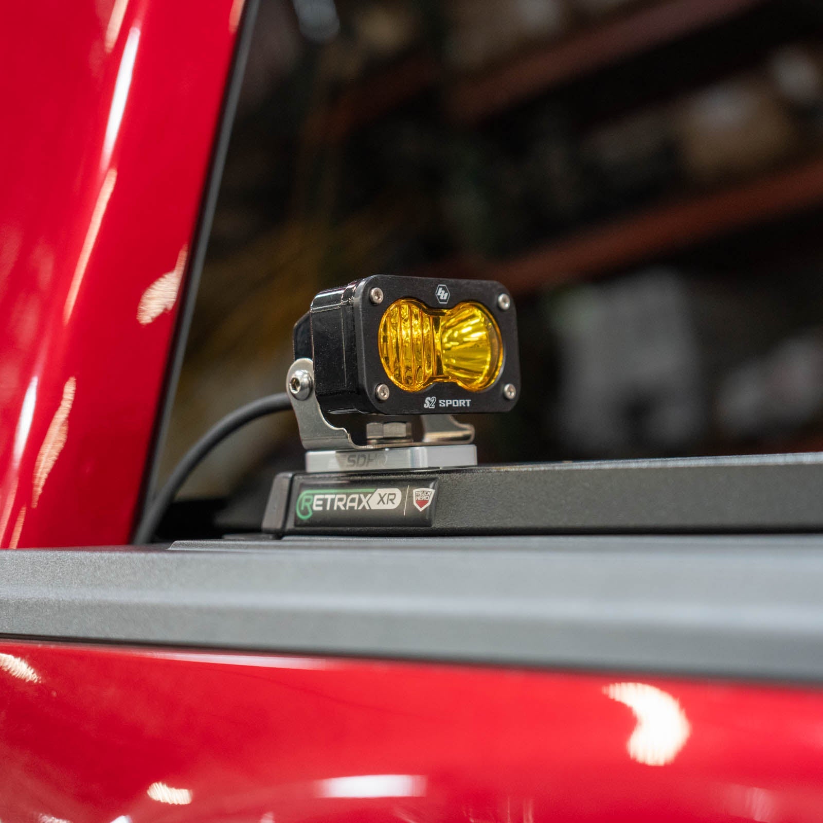 SDHQ Built Billet Bed Rail Chase Light Mount Close-up Display installed 