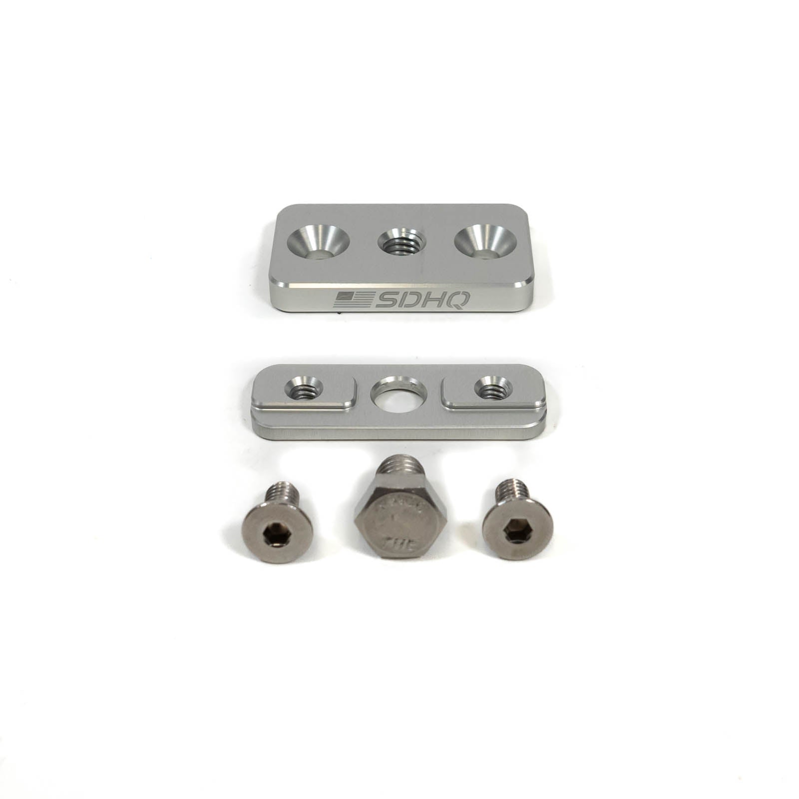 SDHQ Built Billet Bed Rail Chase Light Mount Display of included parts and hardware 