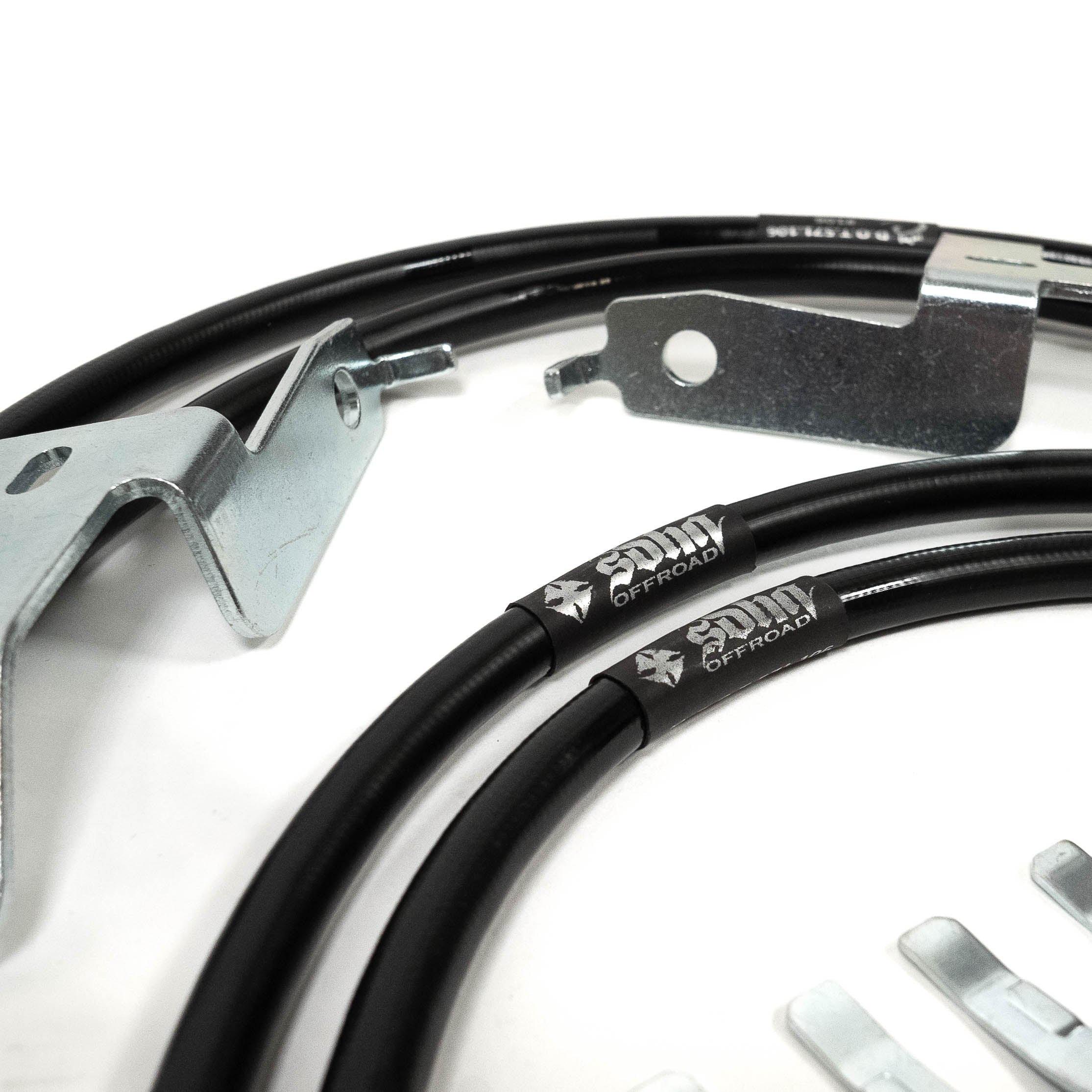 '21-23 Ford Bronco SDHQ Built Brake Line Kit Close-up display of included parts and Hardware 