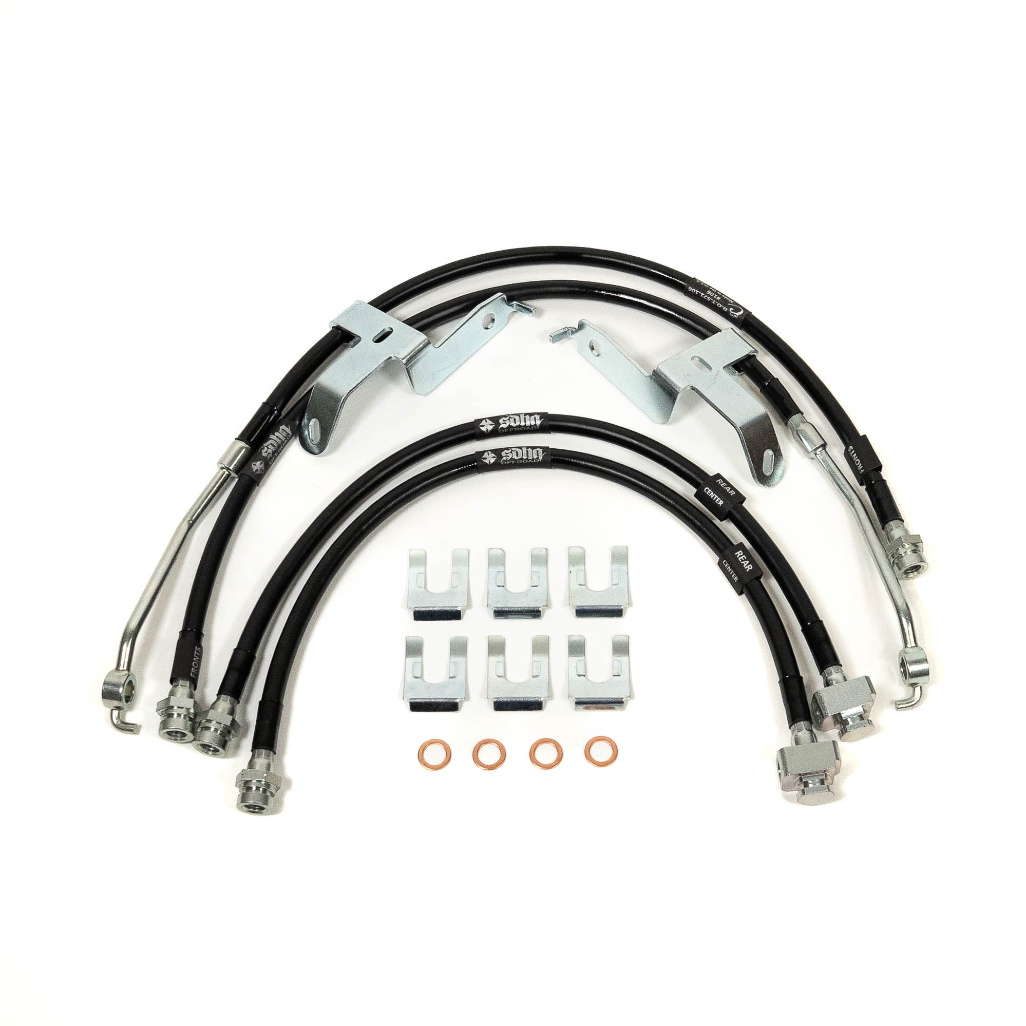 '21-23 Ford Bronco SDHQ Built Brake Line Kit Display of Included Parts and Hardware 