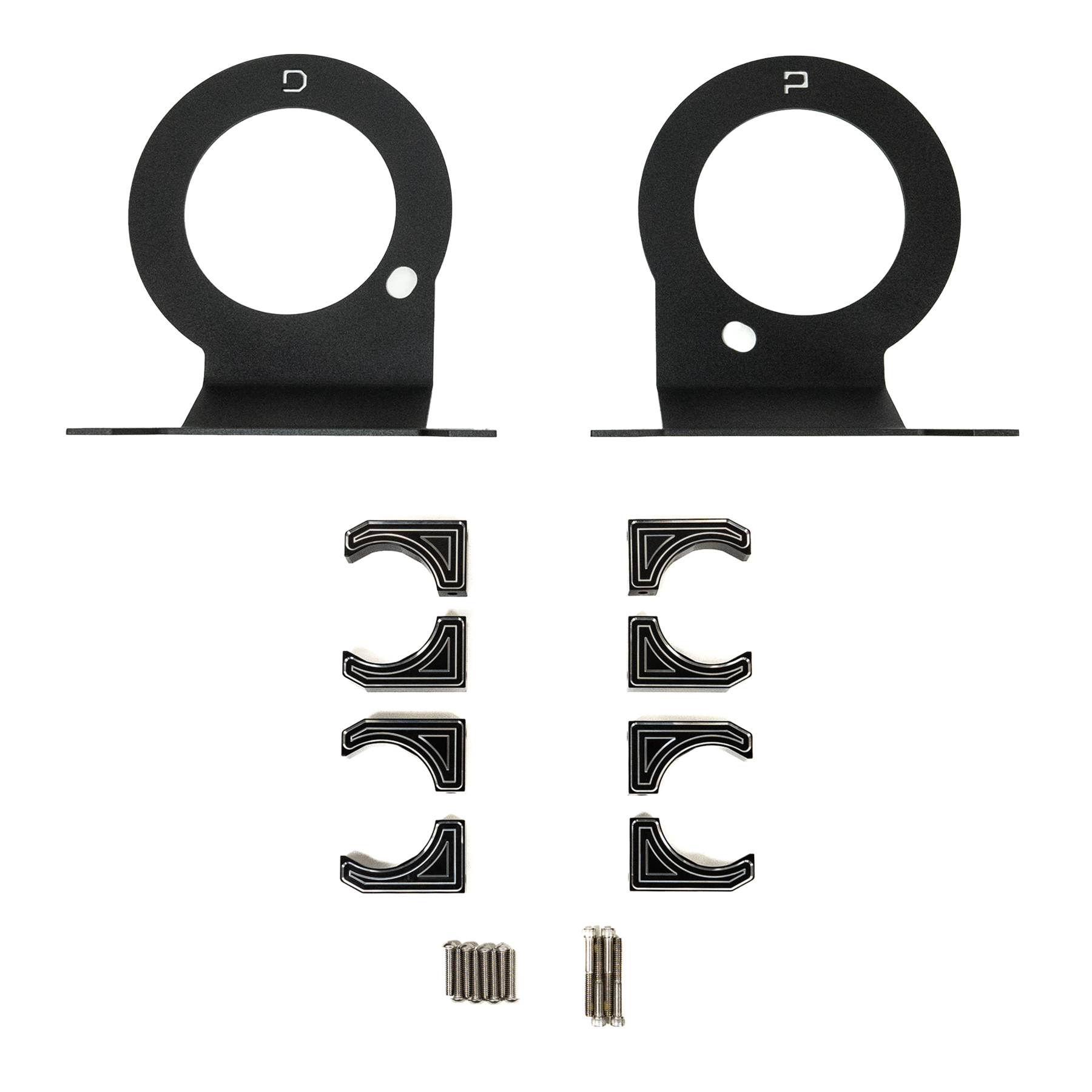 SDHQ Built '14-24 Ram 2500/3500 Billet Reservoir Mounting Kit Display of included parts and hardware 