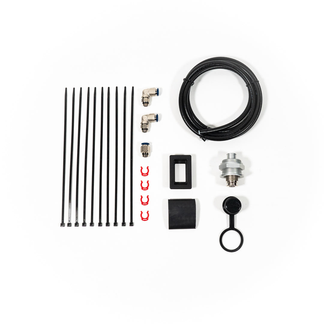 SDHQ Built 7.5' Bulkhead Air Chuck Mounting Kit Display of included parts and hardware 