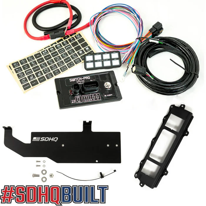 Chevy/GMC 2500 SDHQ Built Complete Switch Pros SP-9100 Kit Display of Included Components - Keypad Mount with 110v Outlet