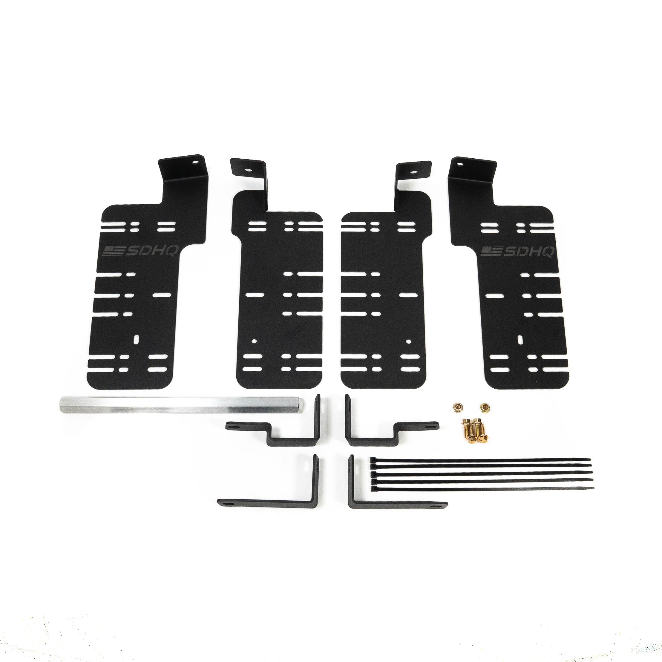 SDHQ Built '21-24 F150 / Raptor Behind the Grille Light Mounting Kit Display of included parts and hardware 