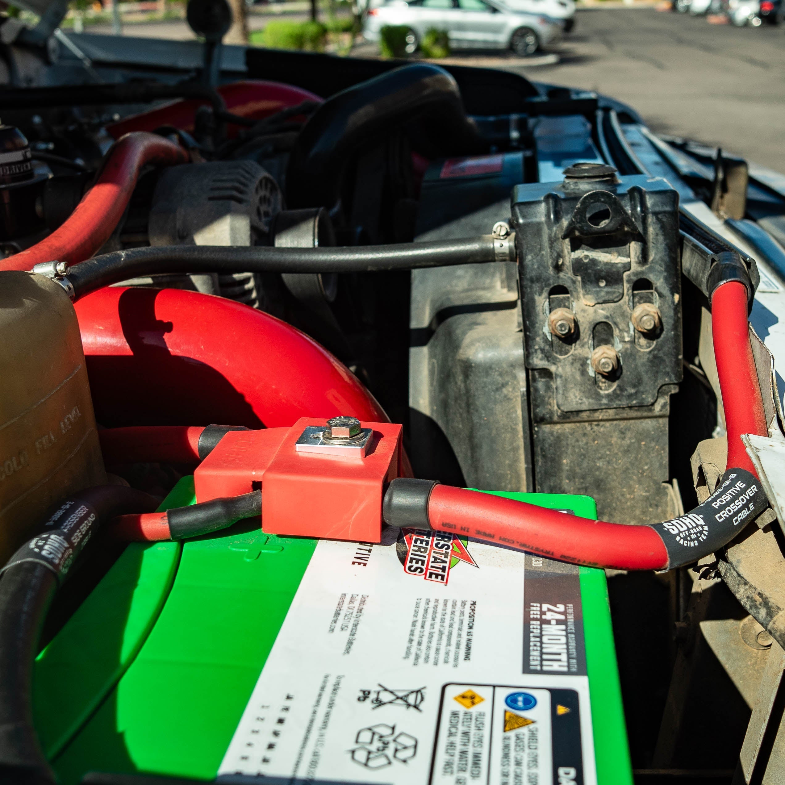 SDHQ Built '95-02.5 Ford 7.3L F250/F350/Superduty Billet Battery Terminal Upgrade Kit Installed close-up