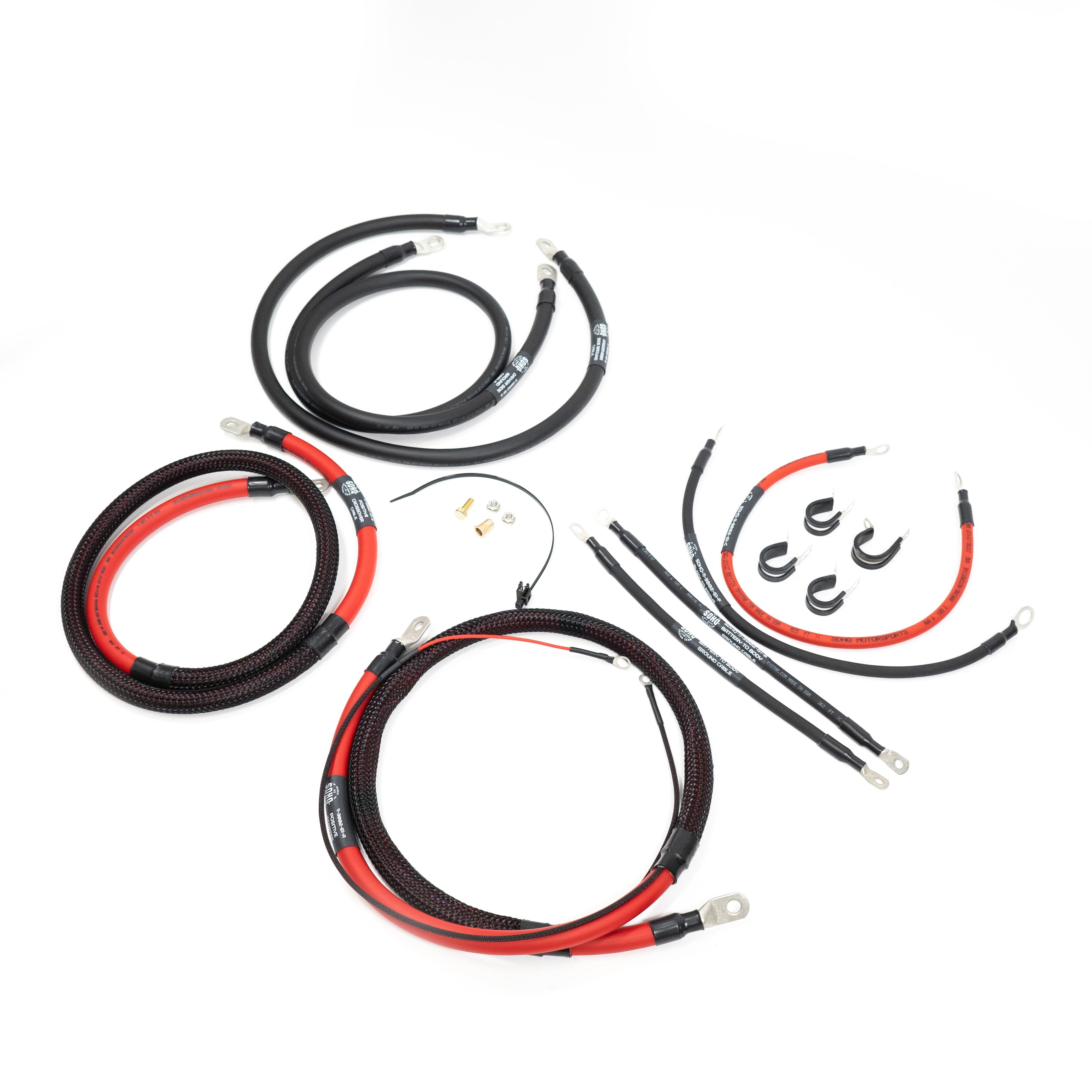 SDHQ Built '95-02.5 Ford 7.3L F250/F350/Superduty Billet Battery Terminal Upgrade Kit display of included wiring 