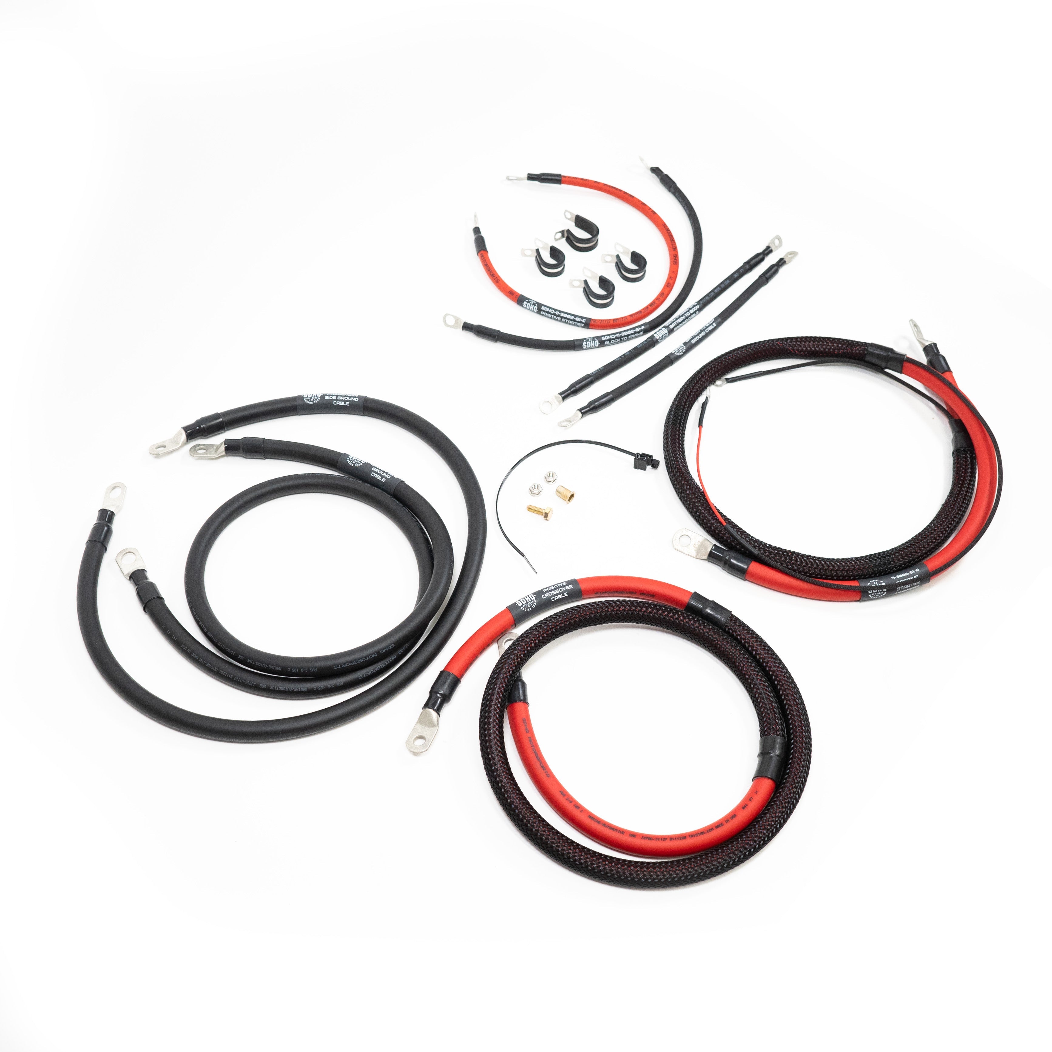 SDHQ Built '95-02.5 Ford 7.3L F250/F350/Superduty Billet Battery Terminal Upgrade Kit Included wiring display