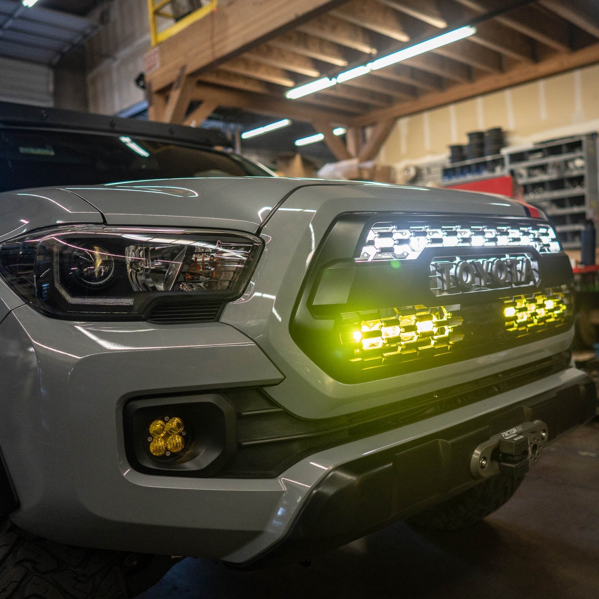 '16-23 Toyota Tacoma SDHQ Built BTG Dual 10" Light Bar Mount Installed Display on Vehicle 