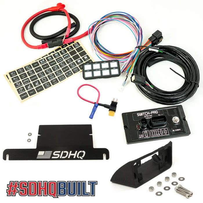 '18-23 Jeep JL SDHQ Built Complete Switch-Pros Mounting System Display of included components - with Keypad Mount 