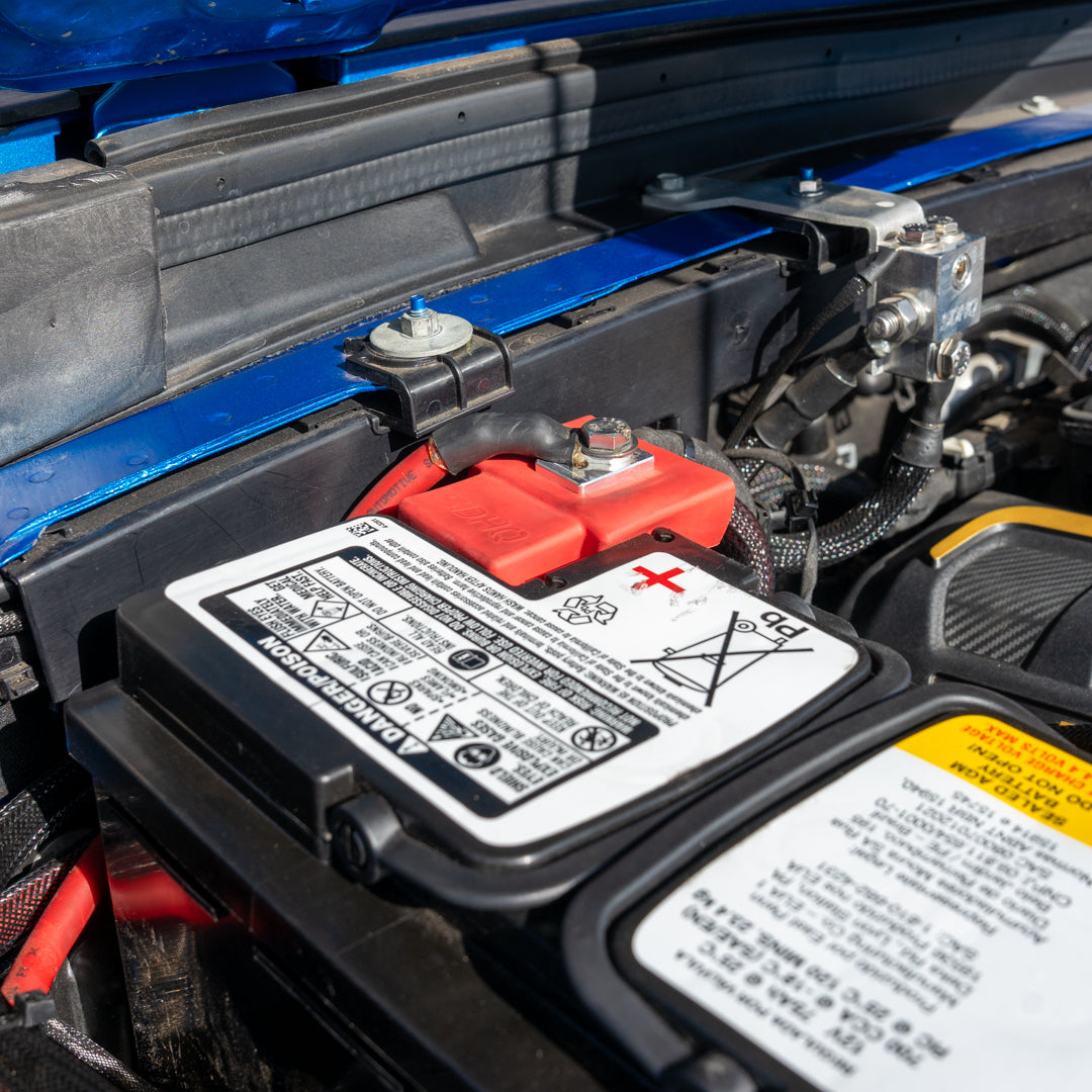 2018-2023 Jeep JL/JT (3.6L & 2.0L) SDHQ Built Billet Battery Terminal Kit installed display  