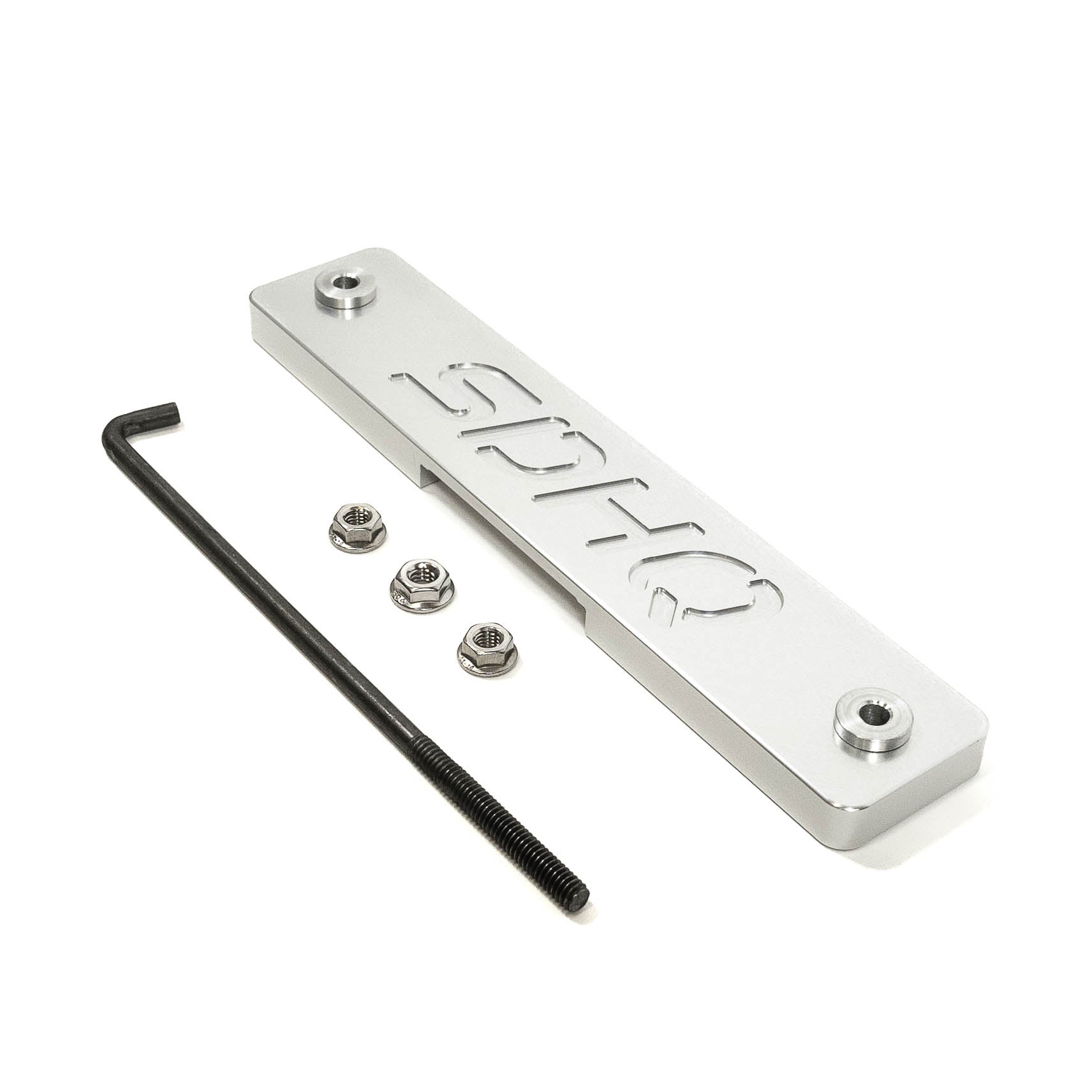 SDHQ Built Toyota Billet Battery Hold Down Display of Included Parts 