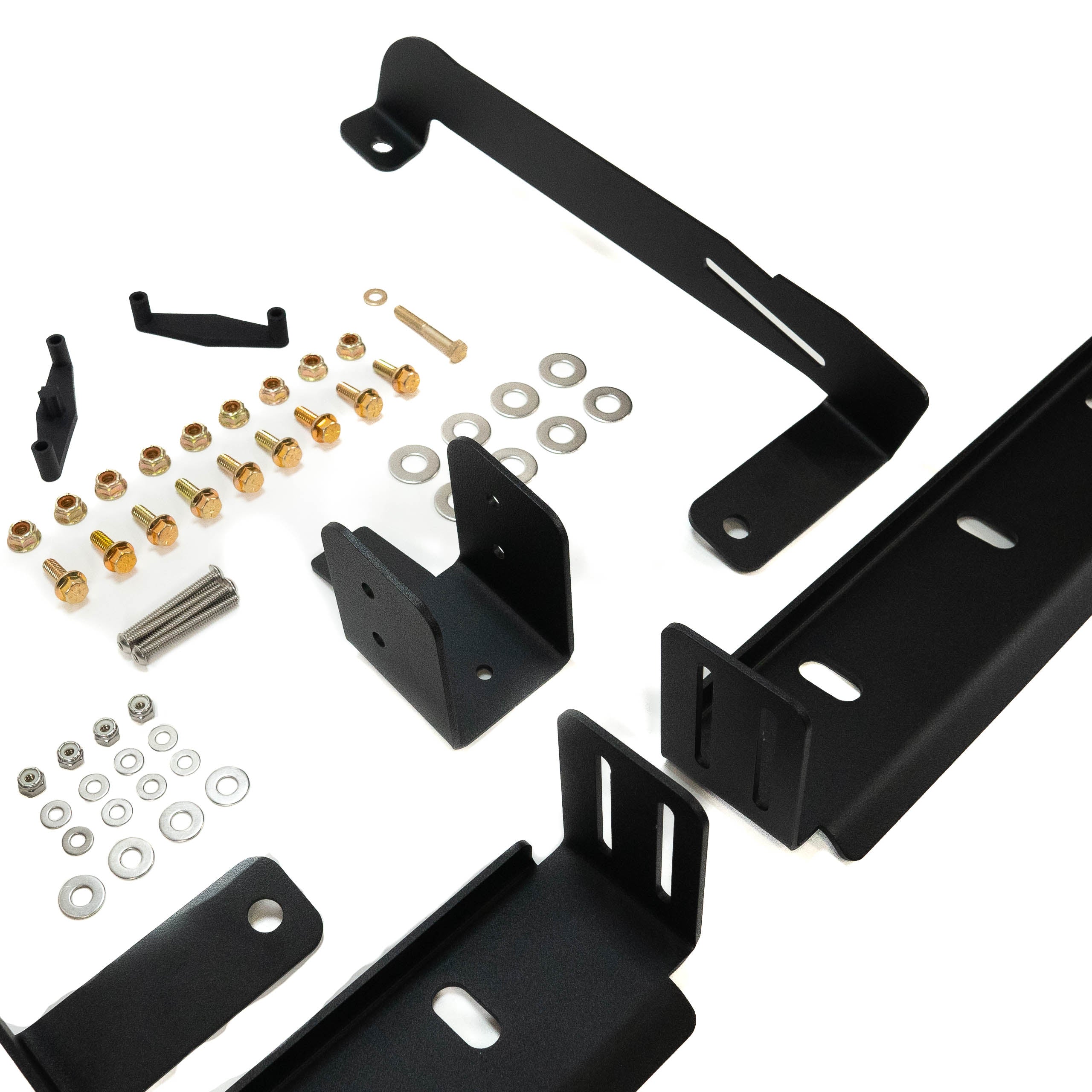SDHQ Built '24-25 Tacoma Behind The Grille Pod Light Mounting Kit close-up display of included parts and hardware 