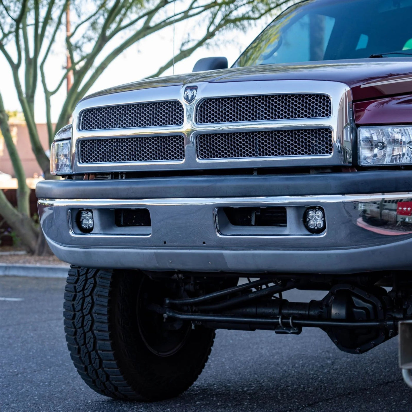SDHQ Built '94-02 Ram 1500/2500/3500 Fog Light Mounting Kit  DISPLAY INSTALLED ON RAM 2500 FULL FRONT VIEW