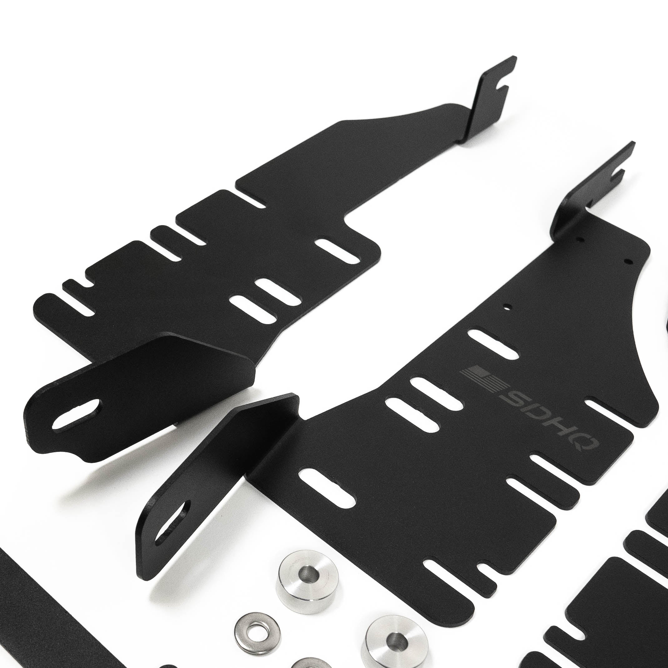 '19-23 Ram 1500 SDHQ Built "Build your Own" Behind the Grille LED Light Bar Mount Close-up Display of Included Parts and Hardware 
