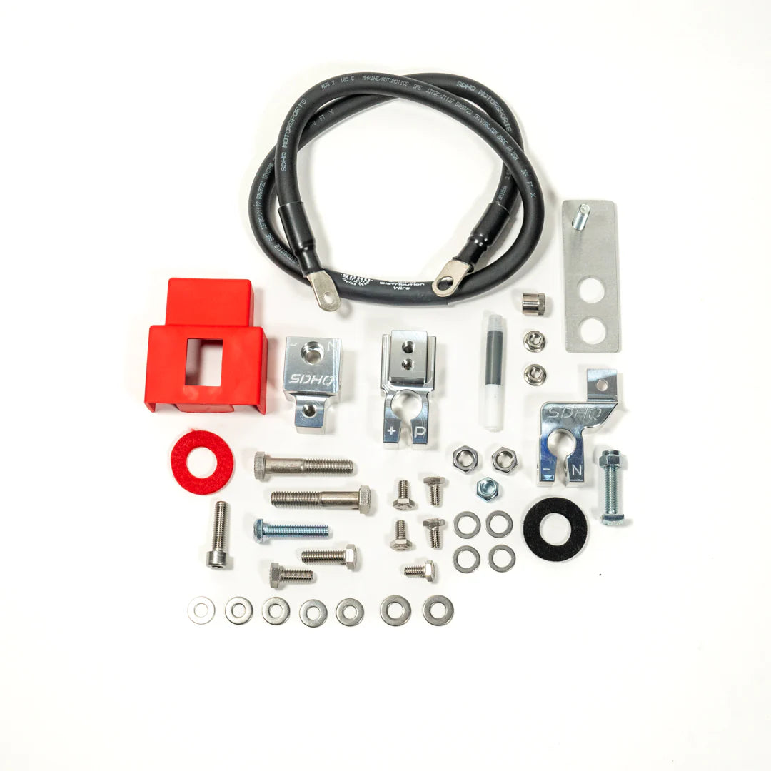 2025 Ram 1500 RHO SDHQ Built Billet Battery Terminal Kit display of all included parts
