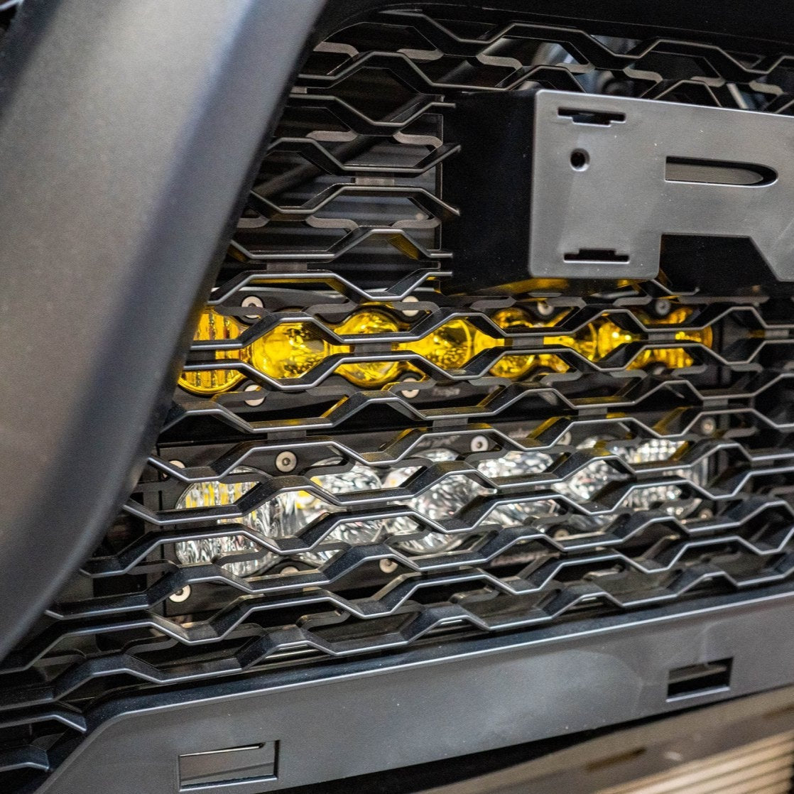 '21-Current Ram 1500 TRX SDHQ Built Behind the Grille LED Light Bar Mount Close-up Installed Display 