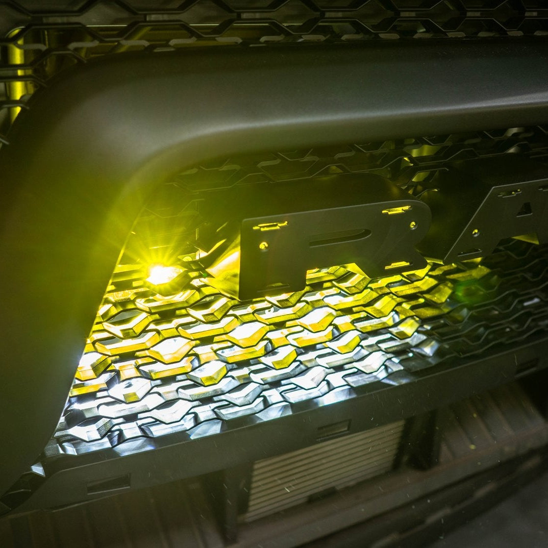 '21-Current Ram 1500 TRX SDHQ Built Behind the Grille LED Light Bar Mount close-up display in use 