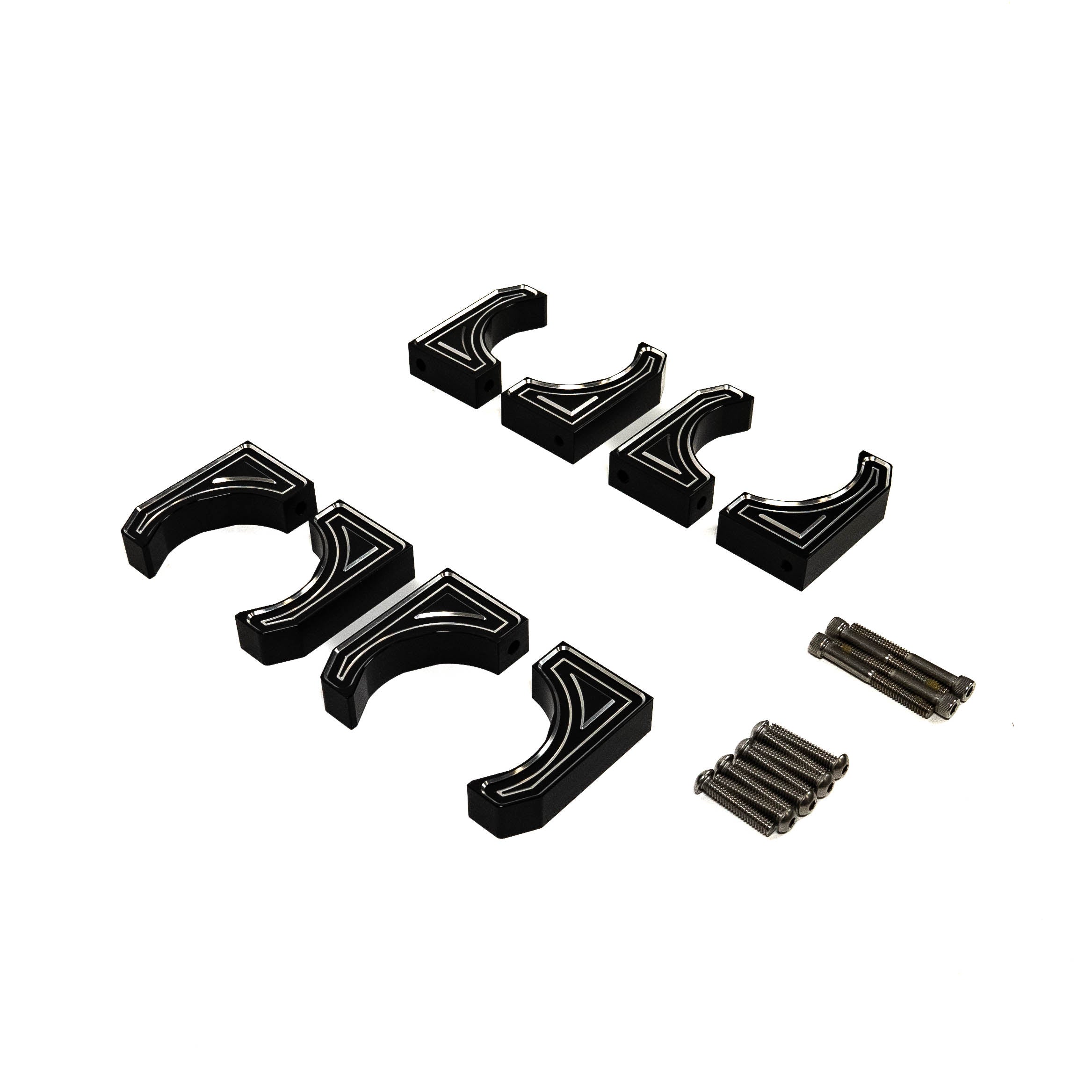SDHQ Built Billet Reservoir Mounting Bracket Kit Display of included parts and hardware 