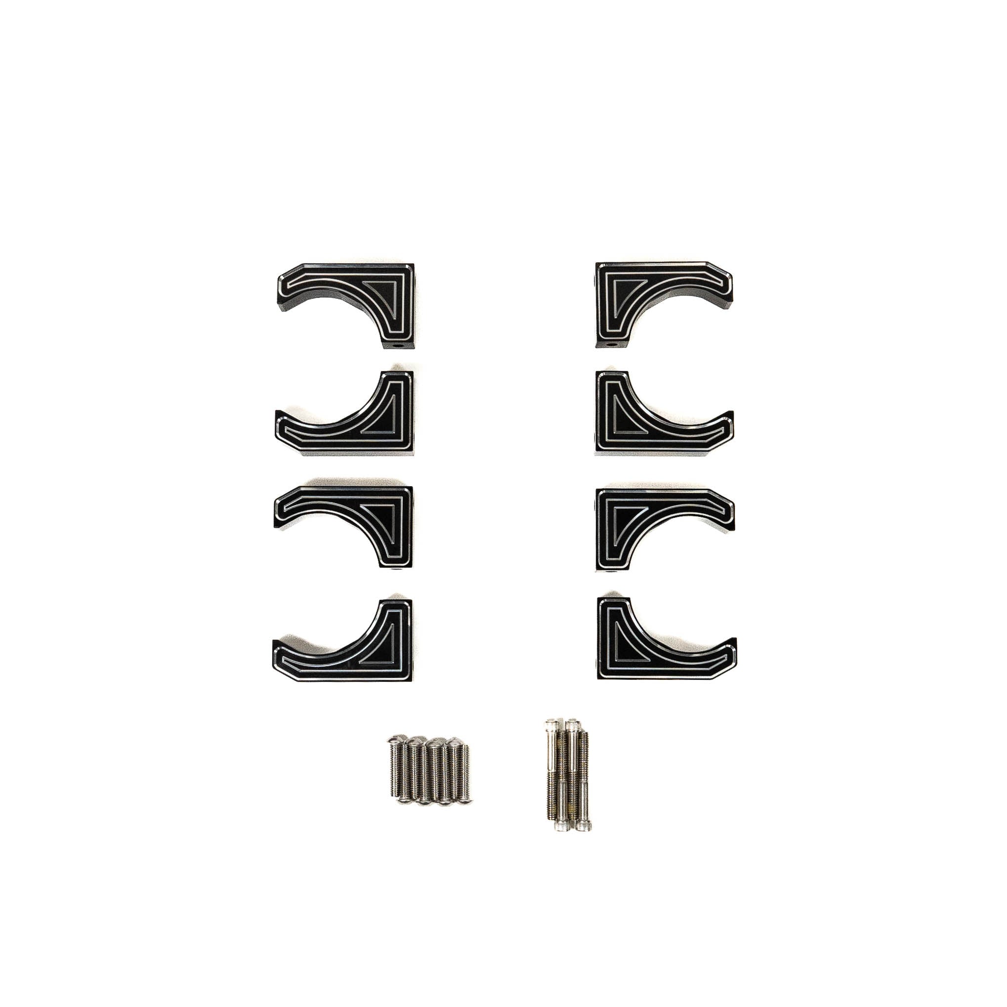 SDHQ Built Billet Reservoir Mounting Bracket Kit Display of included parts and hardware 