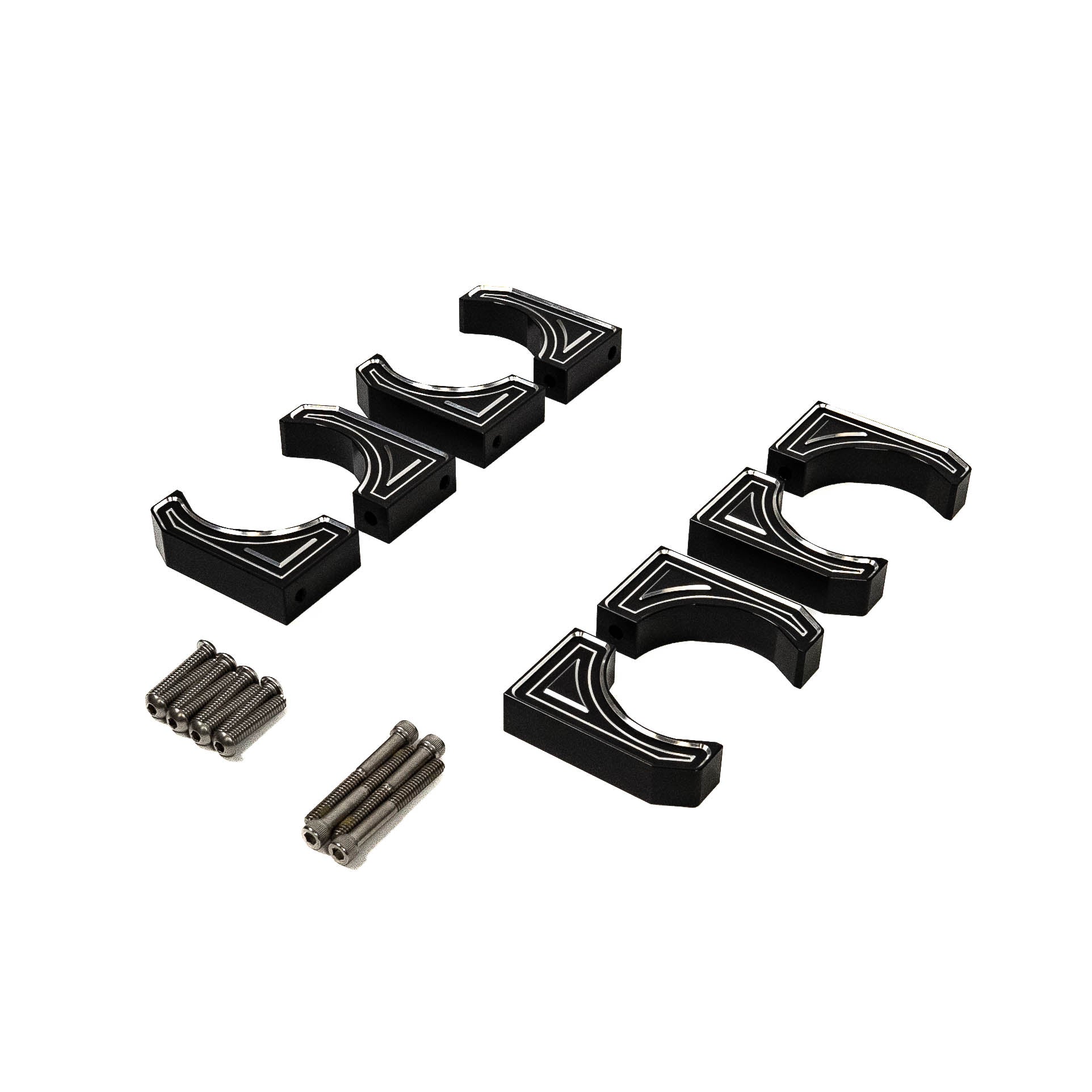 SDHQ Built Billet Reservoir Mounting Bracket Kit Display of included parts and hardware 