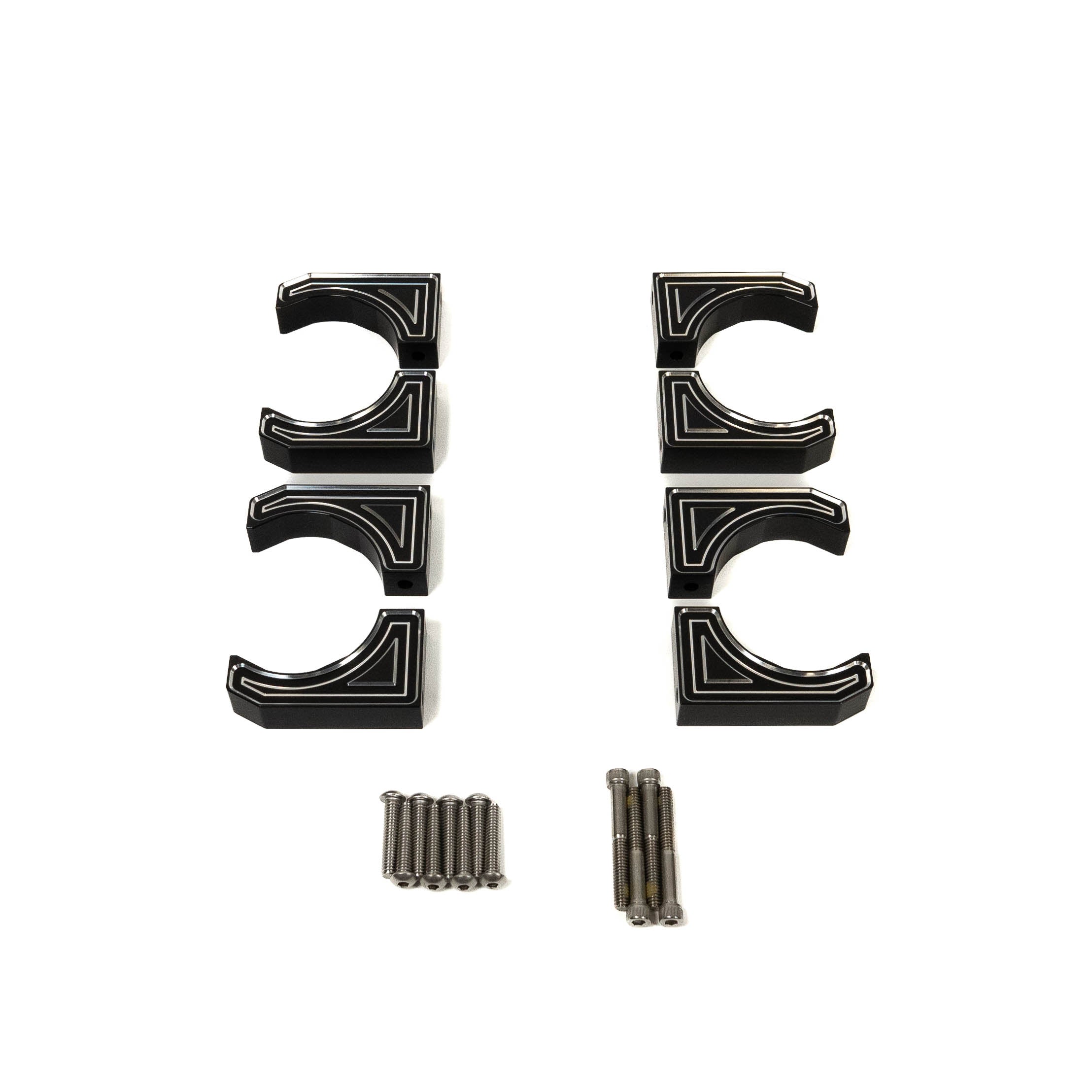SDHQ Built Billet Reservoir Mounting Bracket Kit Display of included parts and hardware 