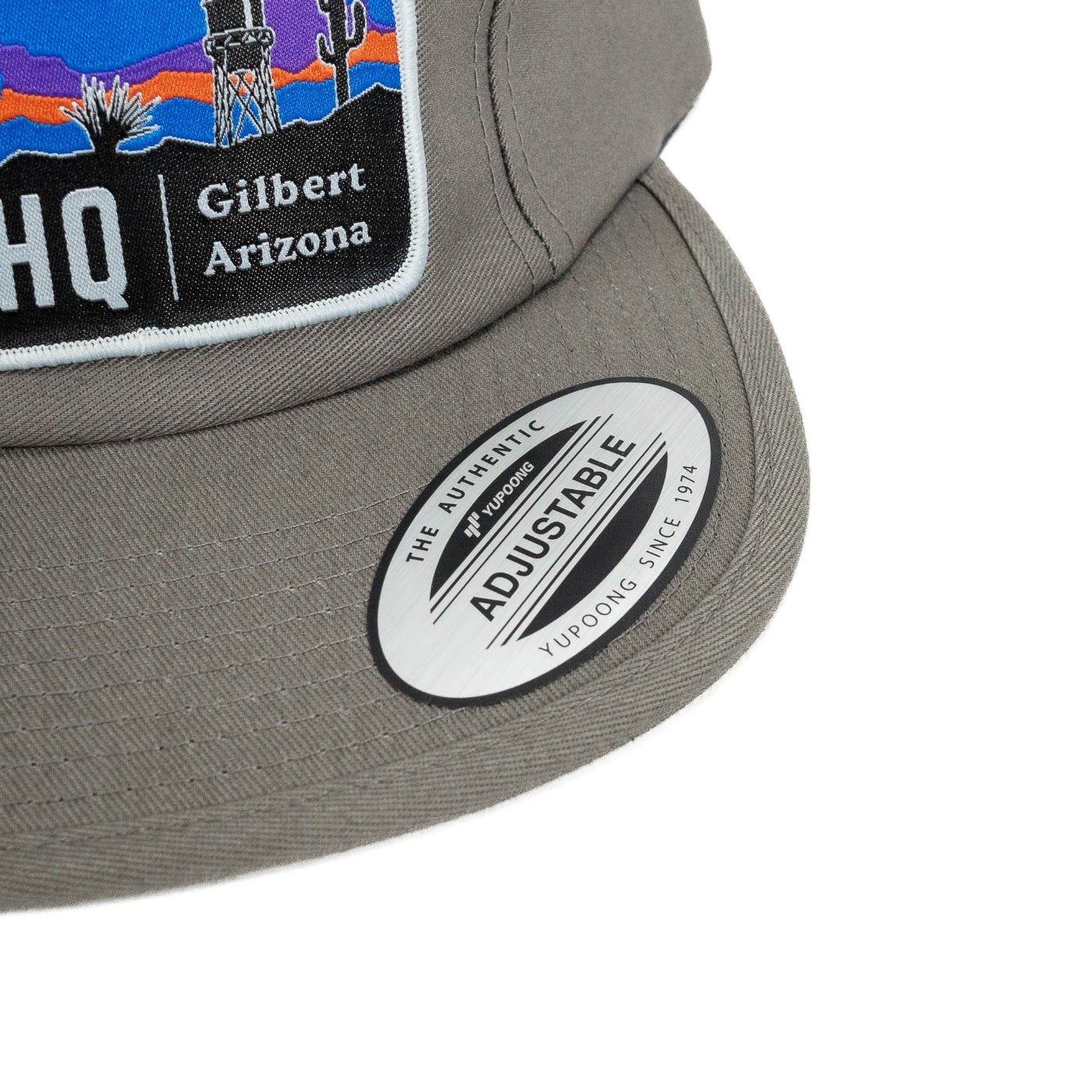 SDHQ 5 PANEL HAT IN GREY DISPLAY OF LABEL