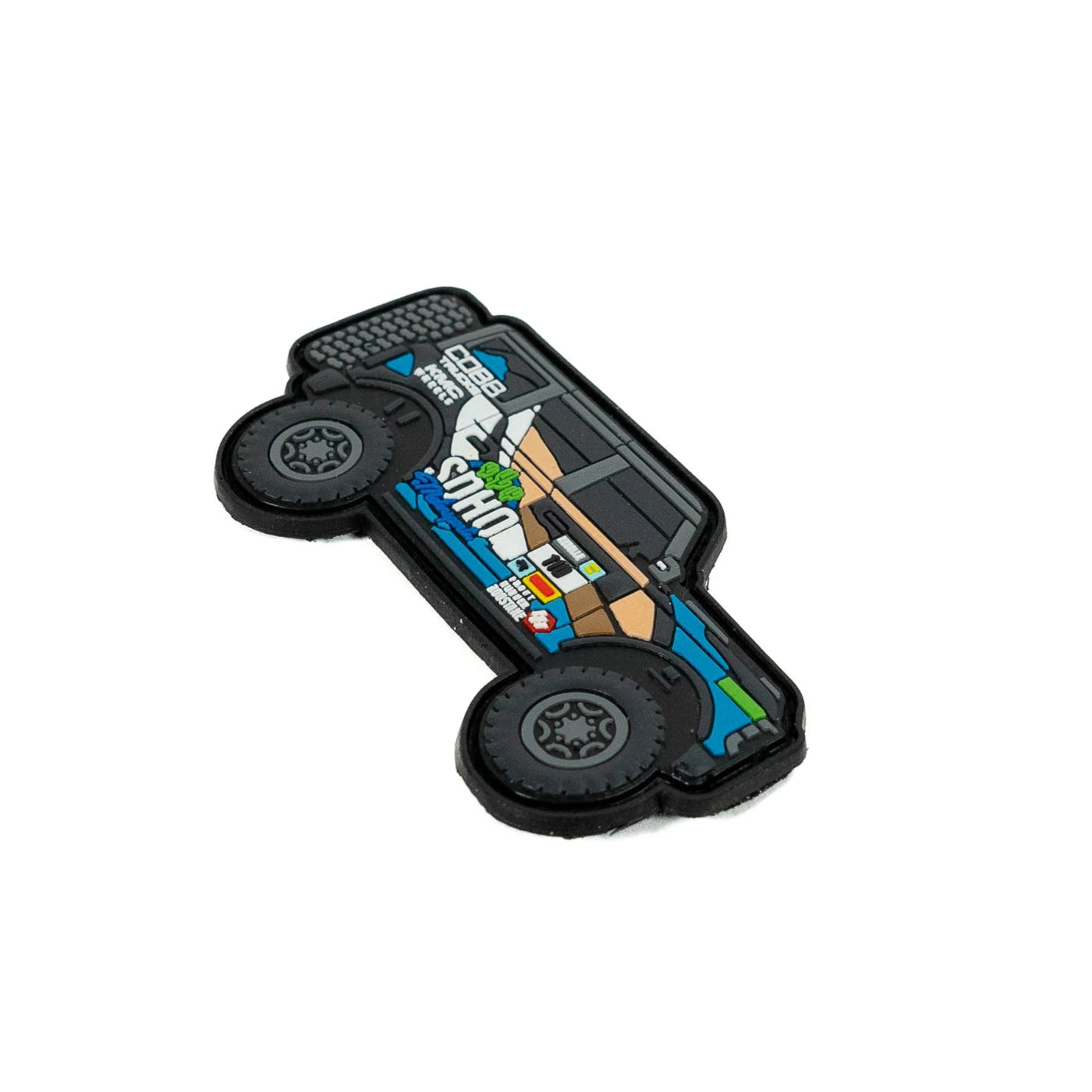 SDHQ Bronco Raptor Patch with Two SDHQ Motorsports Neon Sign Stickers DISPLAY OF PATCH FROM ANGLE TO SHOW THE DEPTH AND TEXTURE OF DETAILS