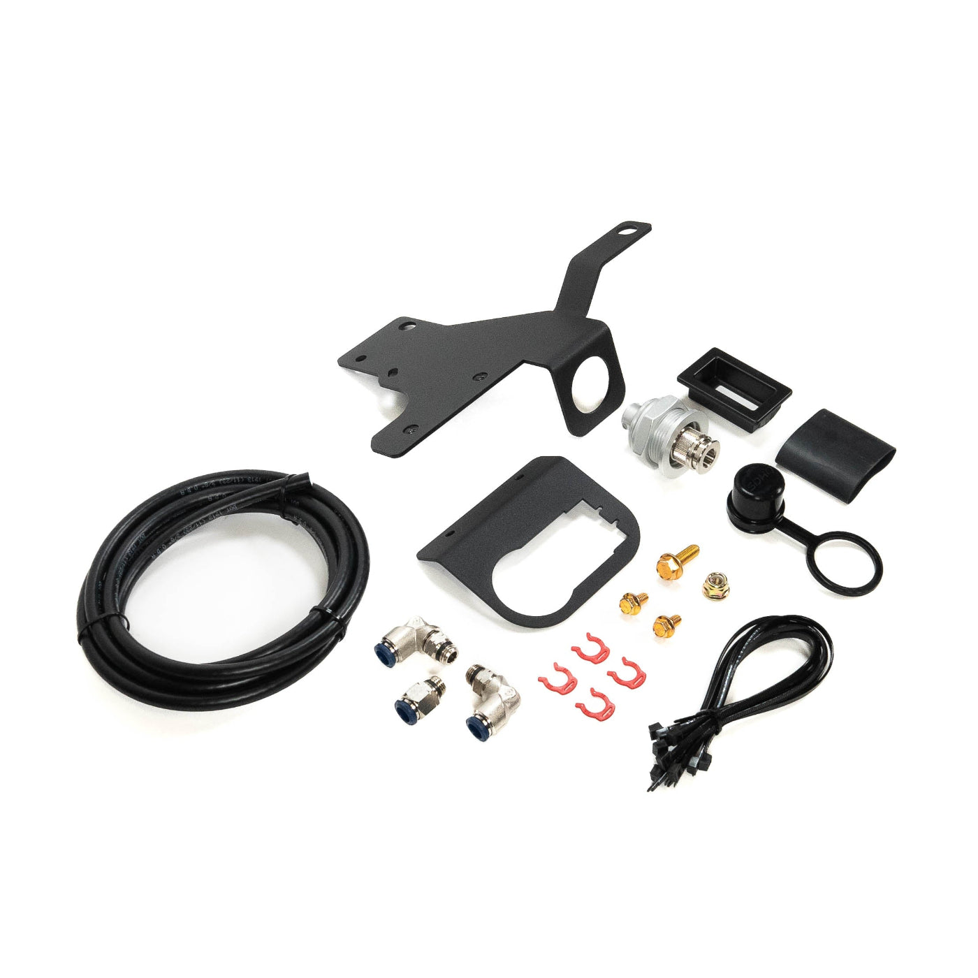 SDHQ Built 2024 LC250 Air Chuck and Switch Mount DISPLAY OF ALL INCLUDED COMPONENTS FROM ANGLE TO SHOW BRACKET DETAILS