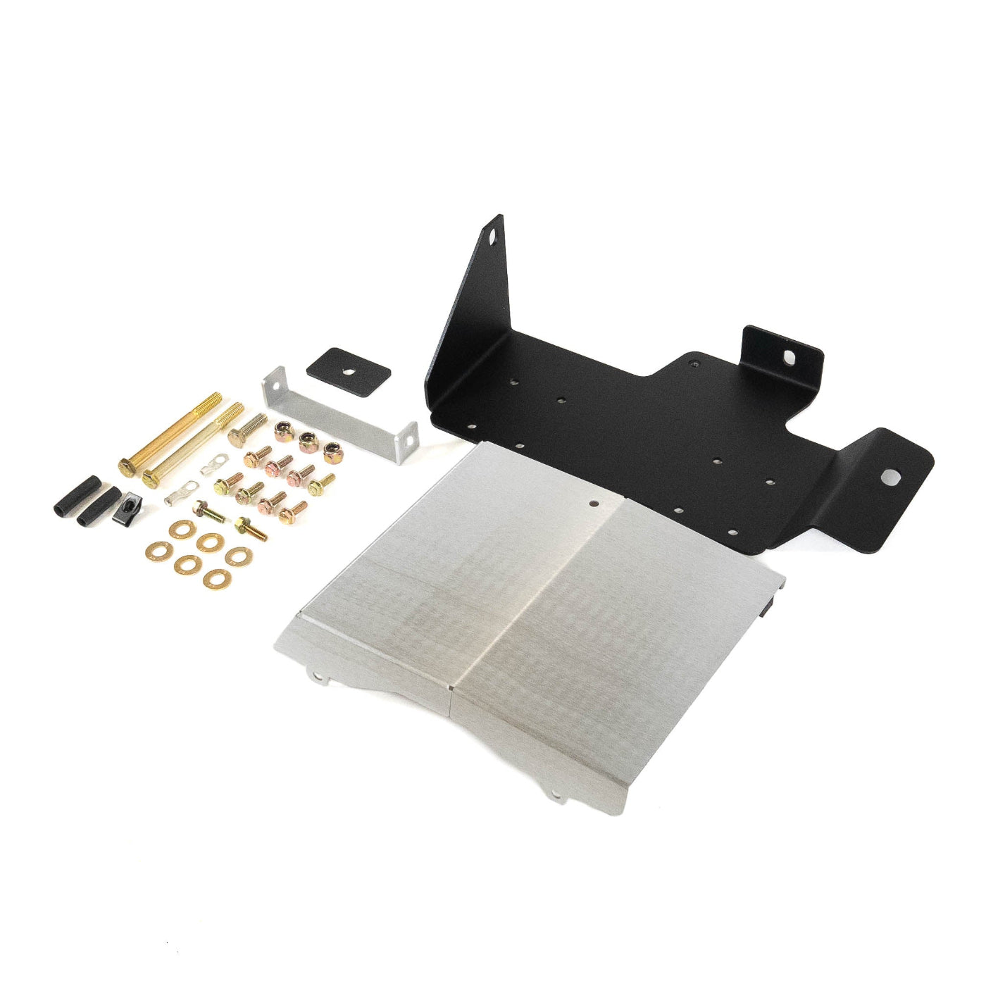 SDHQ Built 2024 LC250 ARB Twin Air Compressor Mount DISPLAY OF INCLUDED PARTS FROM SIDE ANGLE TO SHOW THE BENDS ON BRACKETS AND OVERALL SHAPE