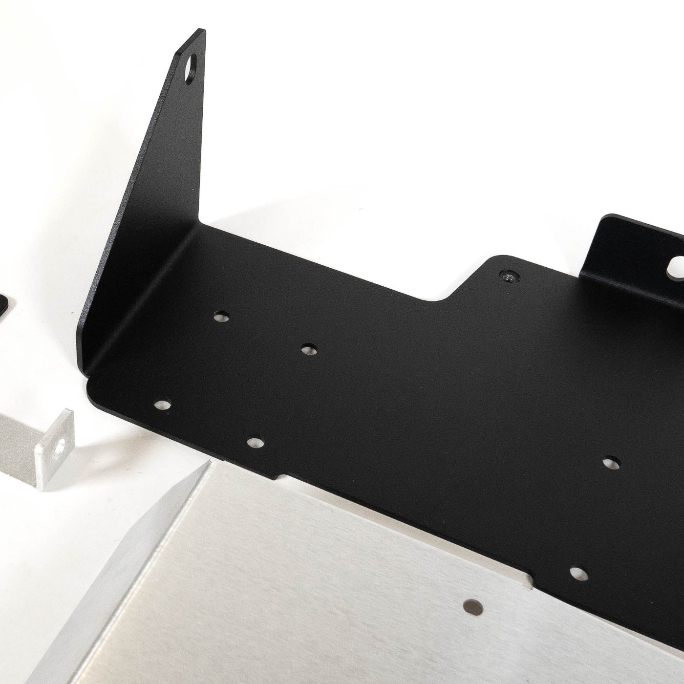 SDHQ Built 2024 LC250 ARB Twin Air Compressor Mount DISPLAY UP CLOSE OF LEFT SIDE OF BRACKET TO SHOW DETAIL AND BENDS