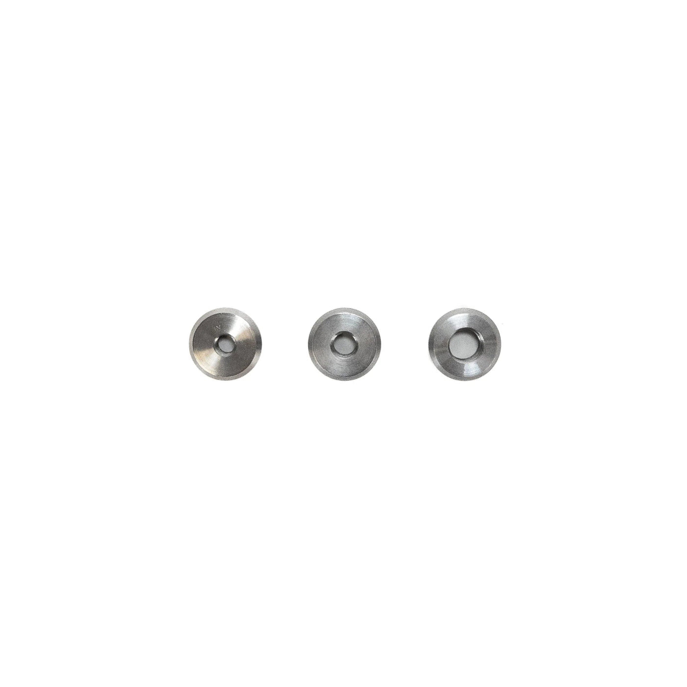 SDHQ Built Machined Stepped & Threaded Weld Washers DISPLAY OF ALL THREE SIZES ON WHITE BACKGROUND