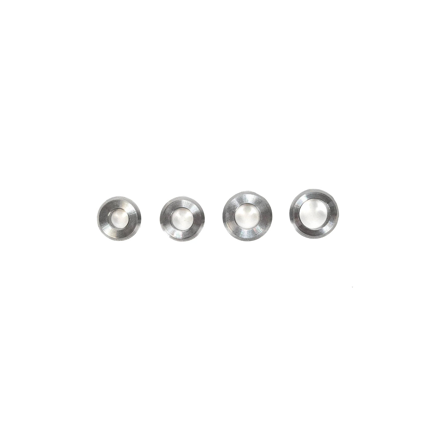 SDHQ Built Machined Stepped Weld Washers DISPLAY OF ALL SIZES ON WHITE BACKGROUND