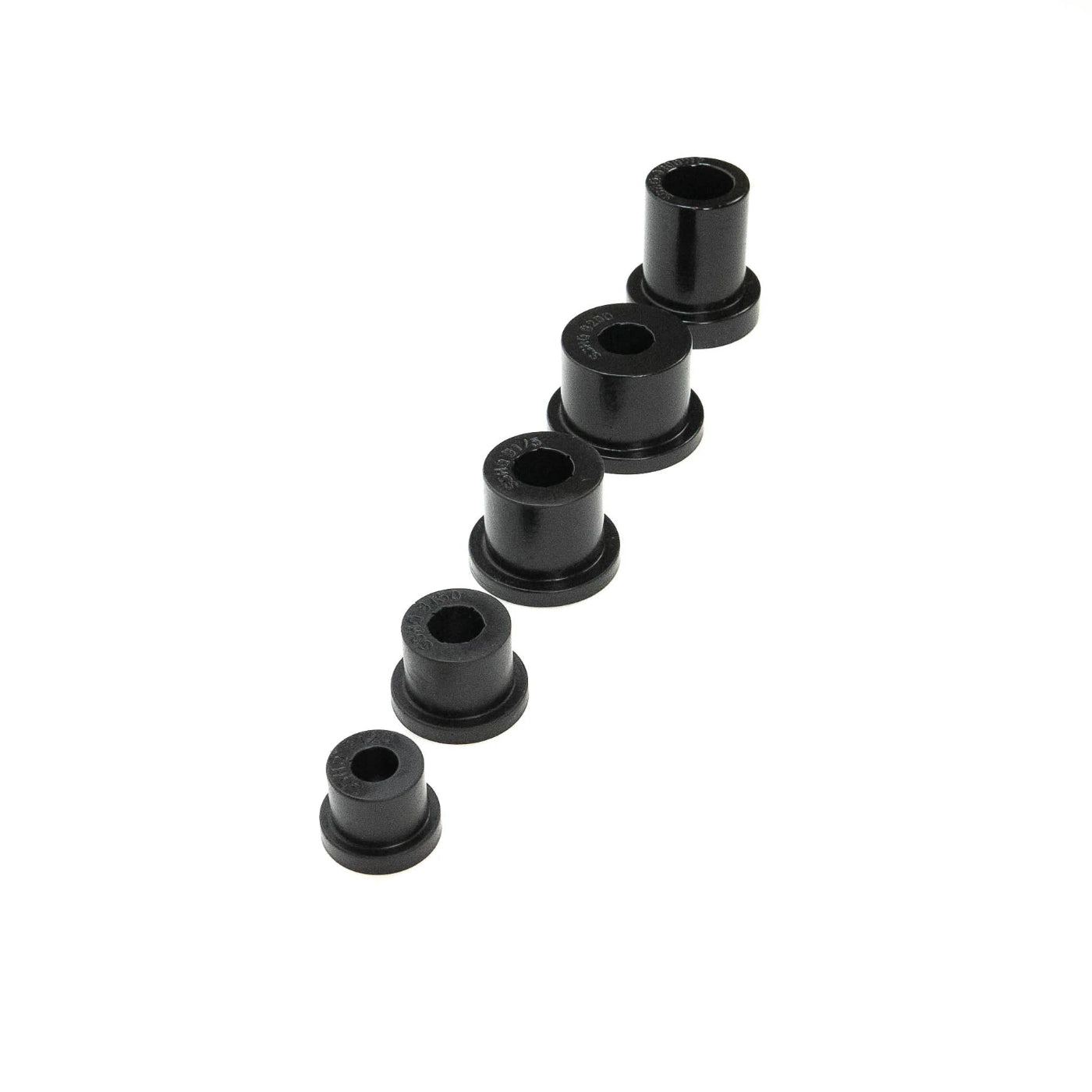 SDHQ Universal Polyurethane Bushings display of all bushings from an angle going smallest to largest
