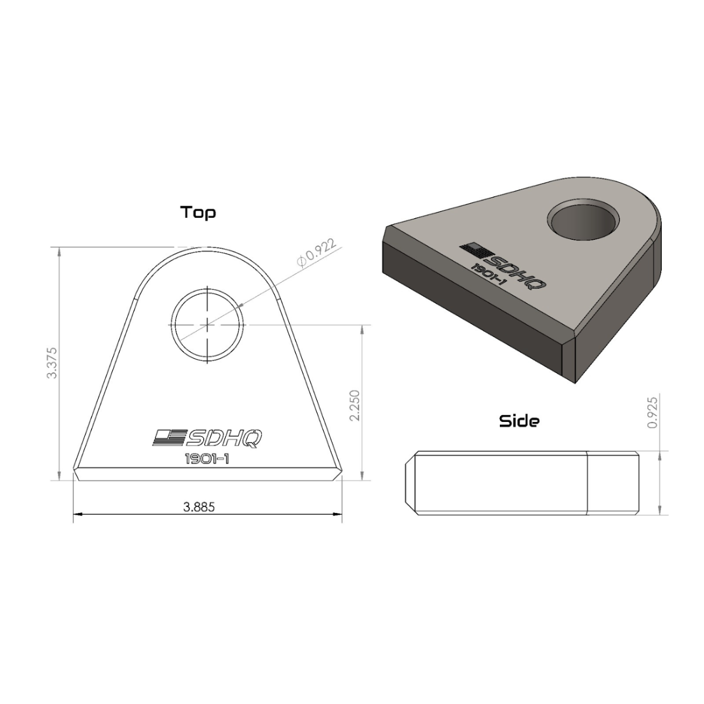 SDHQ Built Machined HD Clevis render with all dimensions