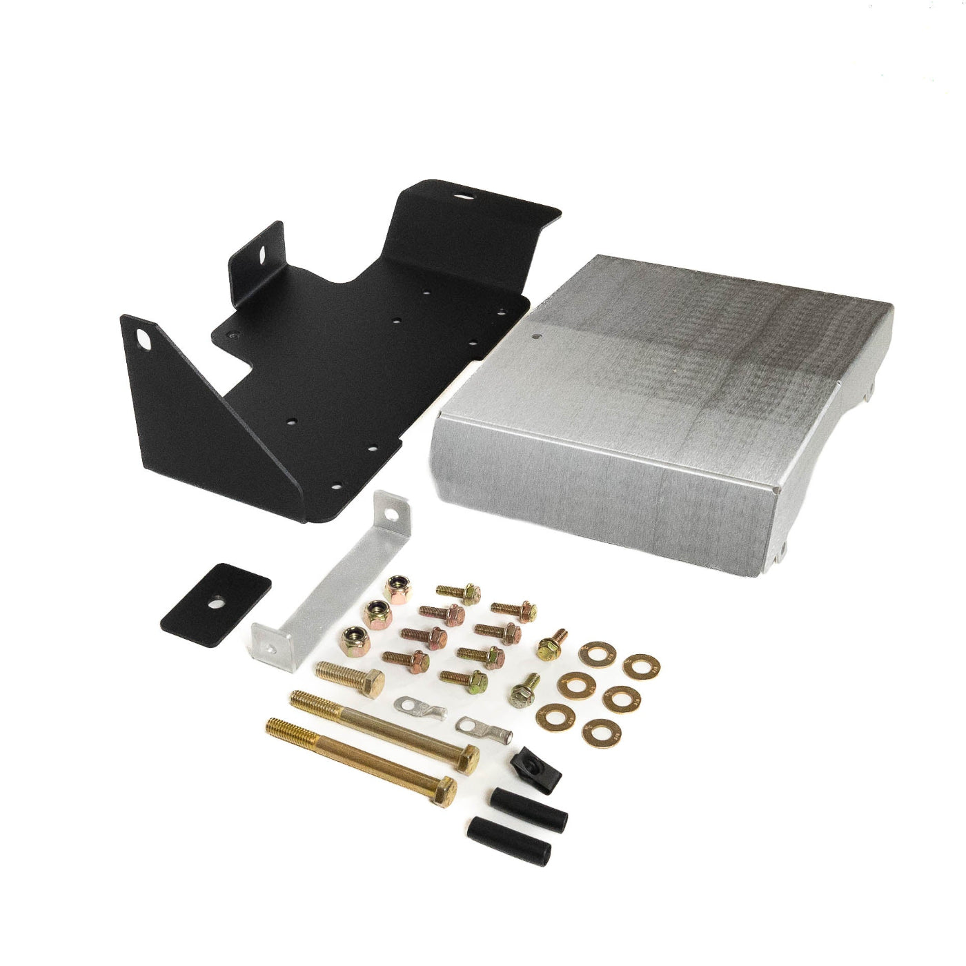 SDHQ Built 2024 LC250 ARB Twin Air Compressor Mount DISPLAY OF INCLUDED PARTS FROM ANLG ETO SHOW THE TEXTURE AND BENDS OF THE BRACKETS