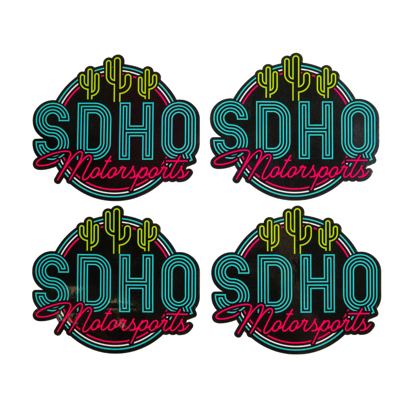 SDHQ Motorsports Neon Sign Stickers 4 pack display 