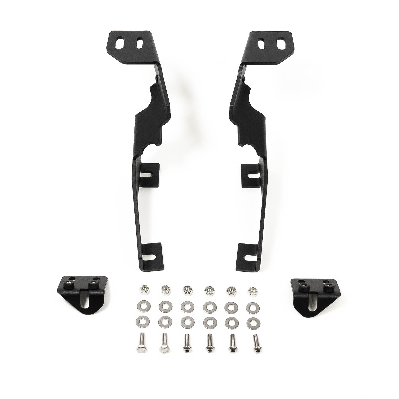 '23-24 FORD SUPER DUTY SDHQ BUILT A-PILLAR LIGHT MOUNTS Display of included parts and hardware